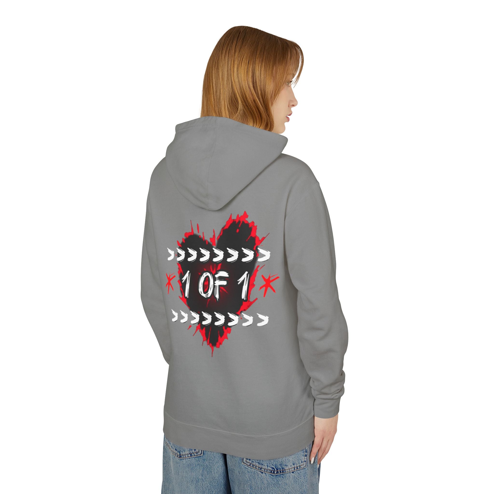 1 of 1 Heart Hoodie — Unique Graphic Lightweight Hooded Sweatshirt