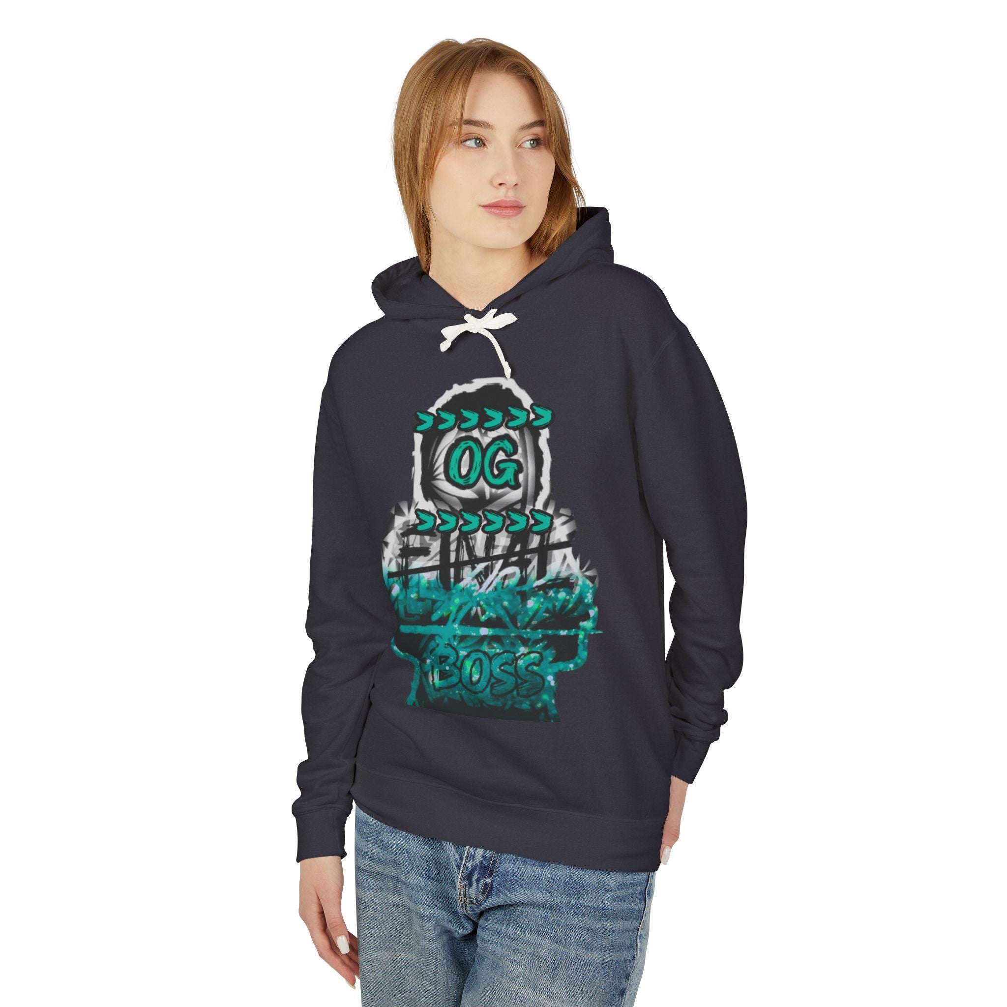 OG Boss Streetwear Hoodie — Teal Graffiti Graphic Pullover