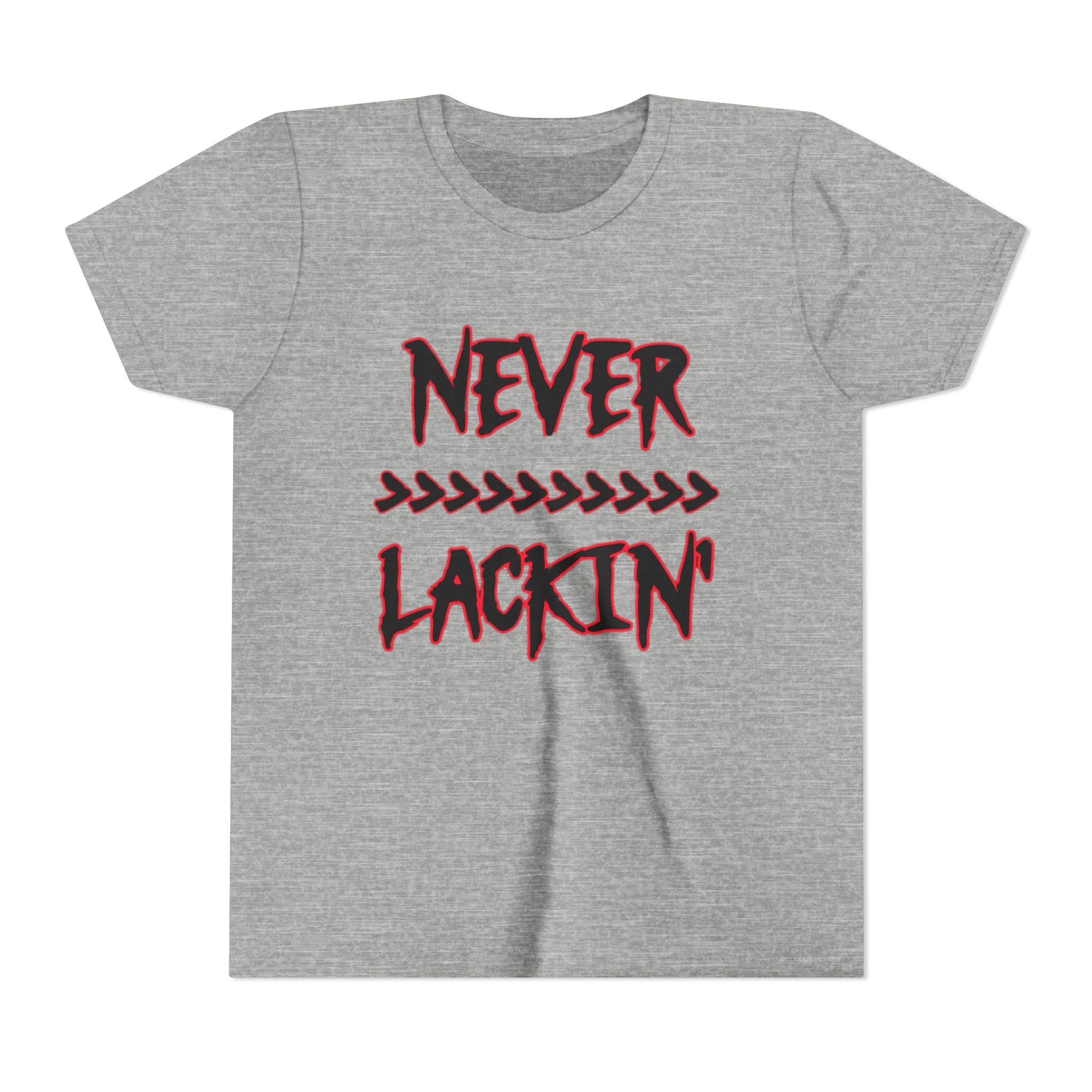 Youth Tee — "Never Lackin'" Graphic Tee (Red Distressed Stars)