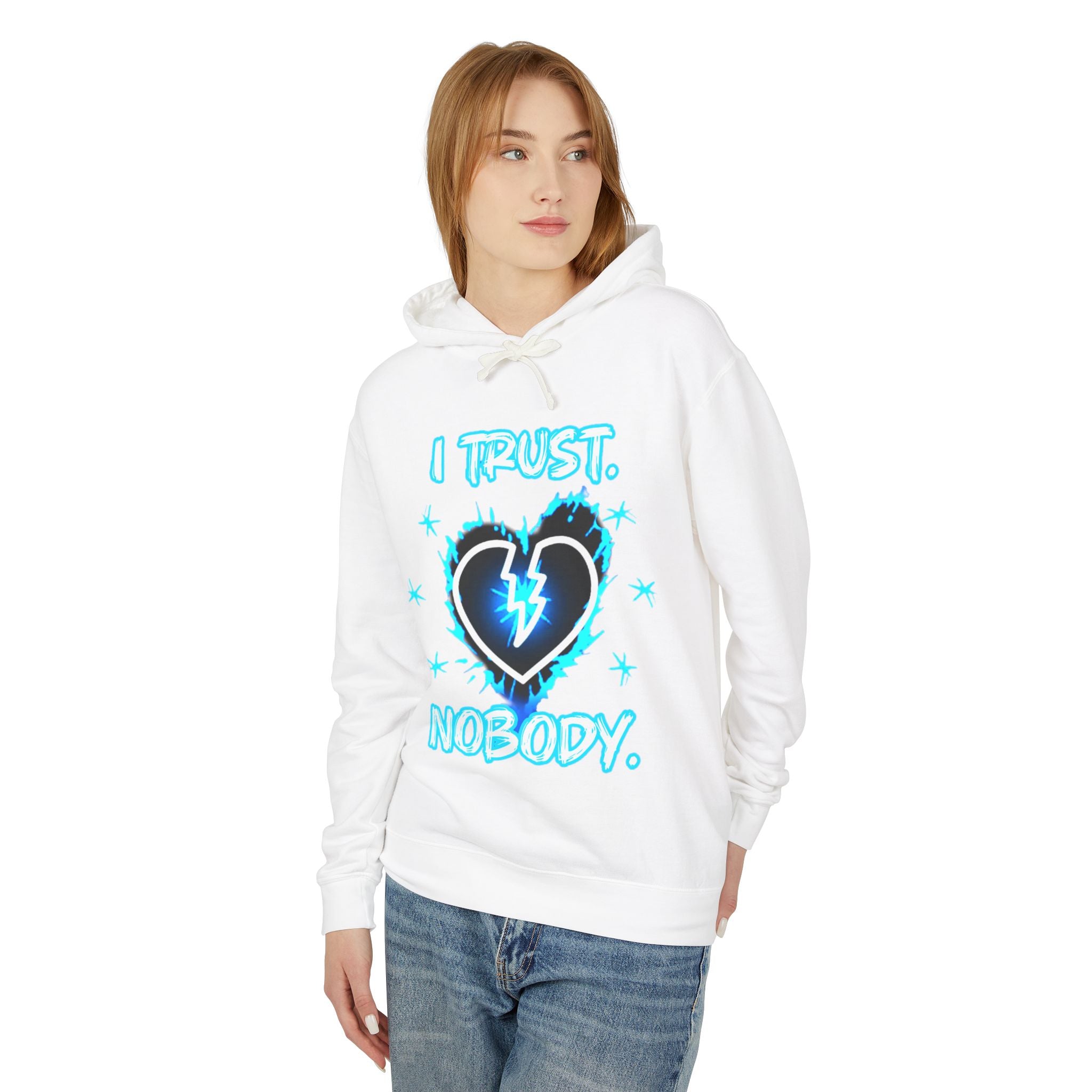 I Trust Nobody Hoodie — Broken Heart Graphic Lightweight Sweatshirt
