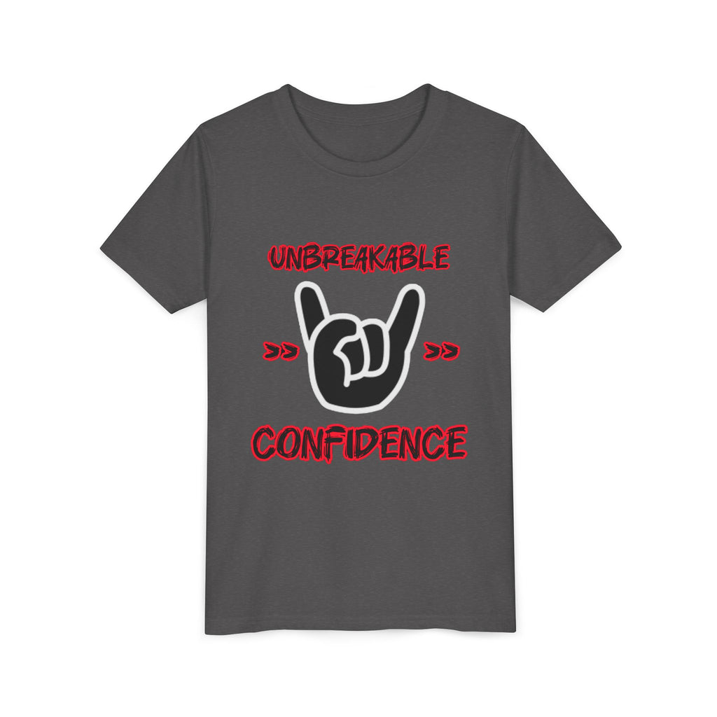 Youth Tee — "Unbreakable Confidence" Graphic Shirt with Hand Sign Design