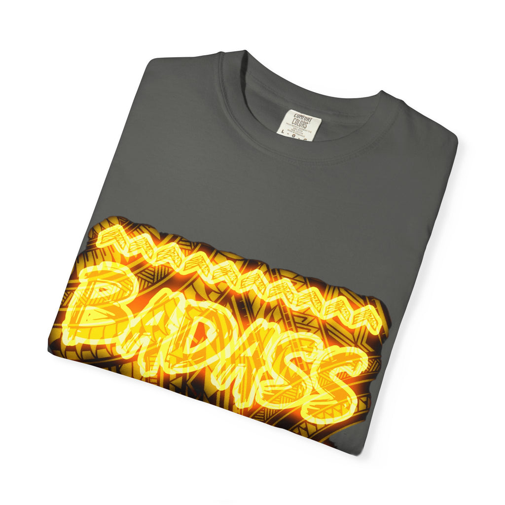 T-Shirt — Bold 'BADASS' Flame Graphic Tee (Back Name Accent)