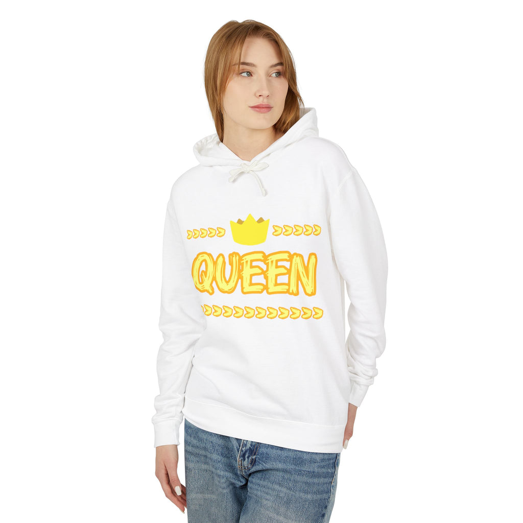 Queen Graphic Hoodie – Yellow Crown "QUEEN" Lightweight Sweatshirt
