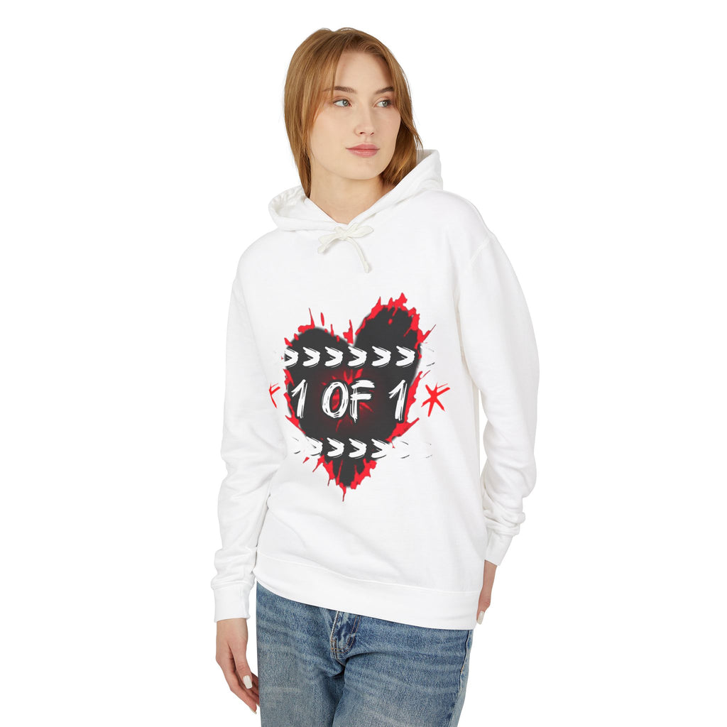 1 of 1 Heart Hoodie — Unique Graphic Lightweight Hooded Sweatshirt