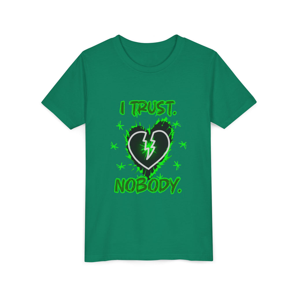 Youth Tee - 'I Trust Nobody' Neon Green Broken Heart Graphic