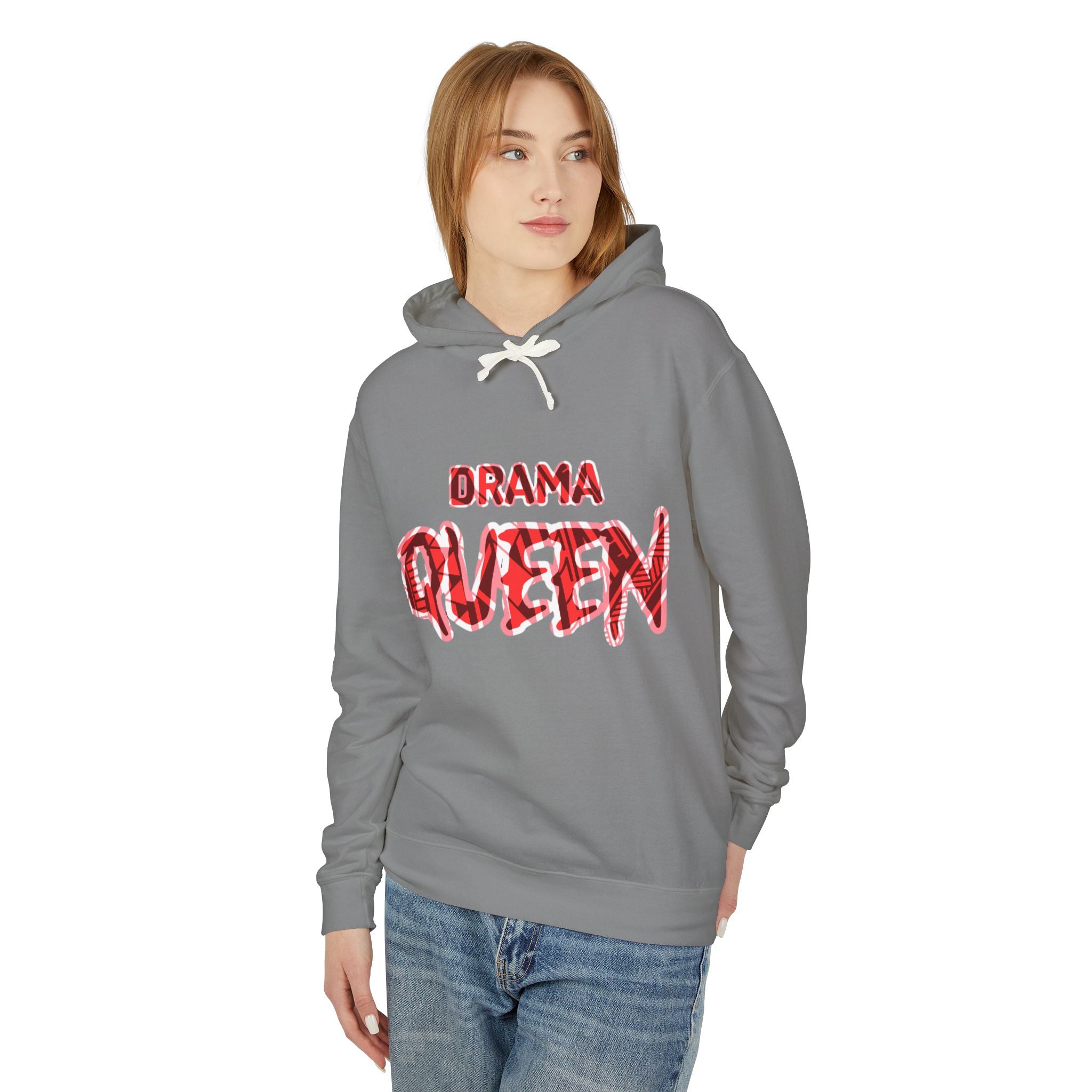 Drama Queen Hoodie — Bold Red Graphic Lightweight Hooded Sweatshirt