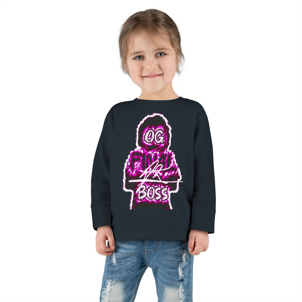 Toddler Tee — 'OG Lil Boss' Neon Graphic Long Sleeve