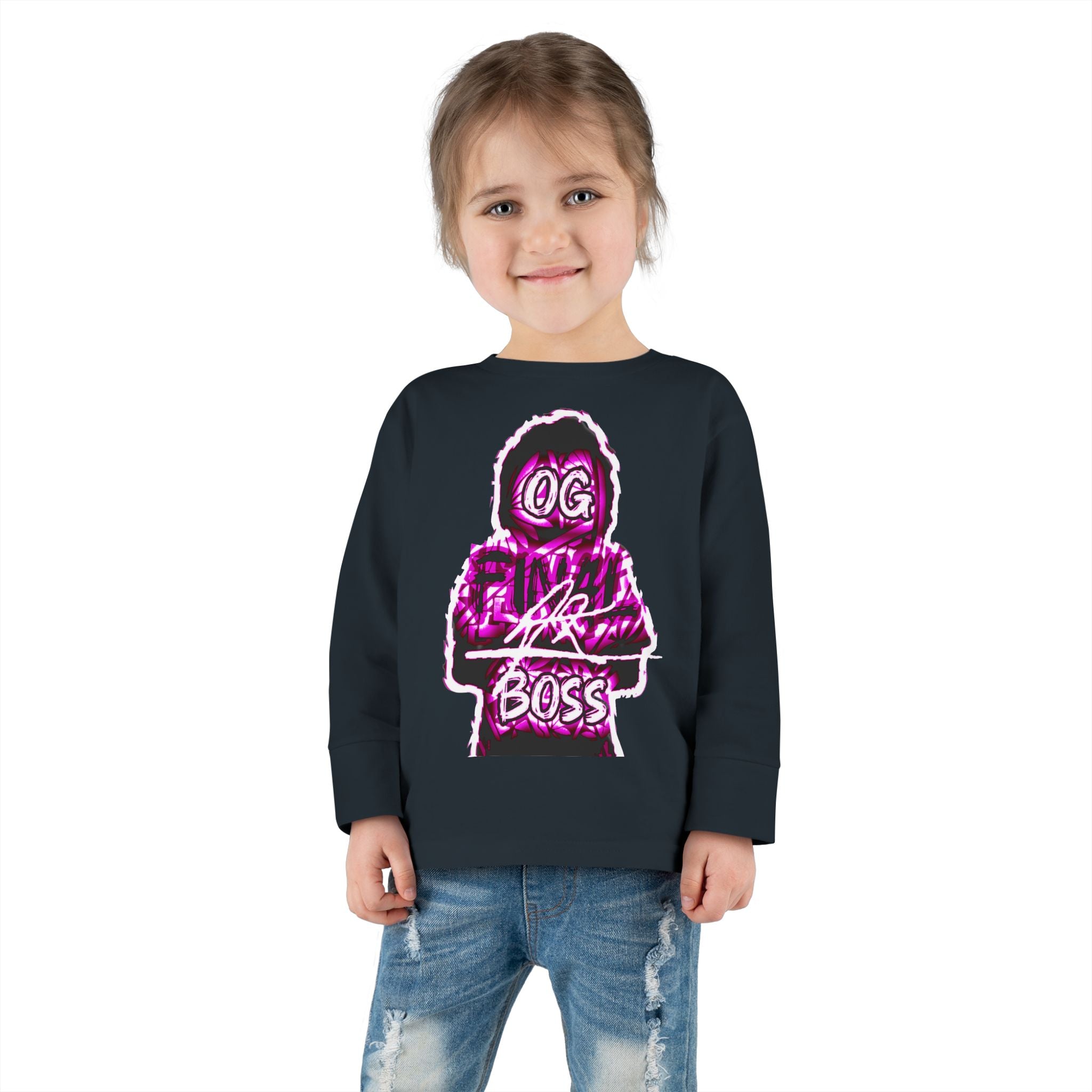 Toddler Tee — 'OG Lil Boss' Neon Graphic Long Sleeve