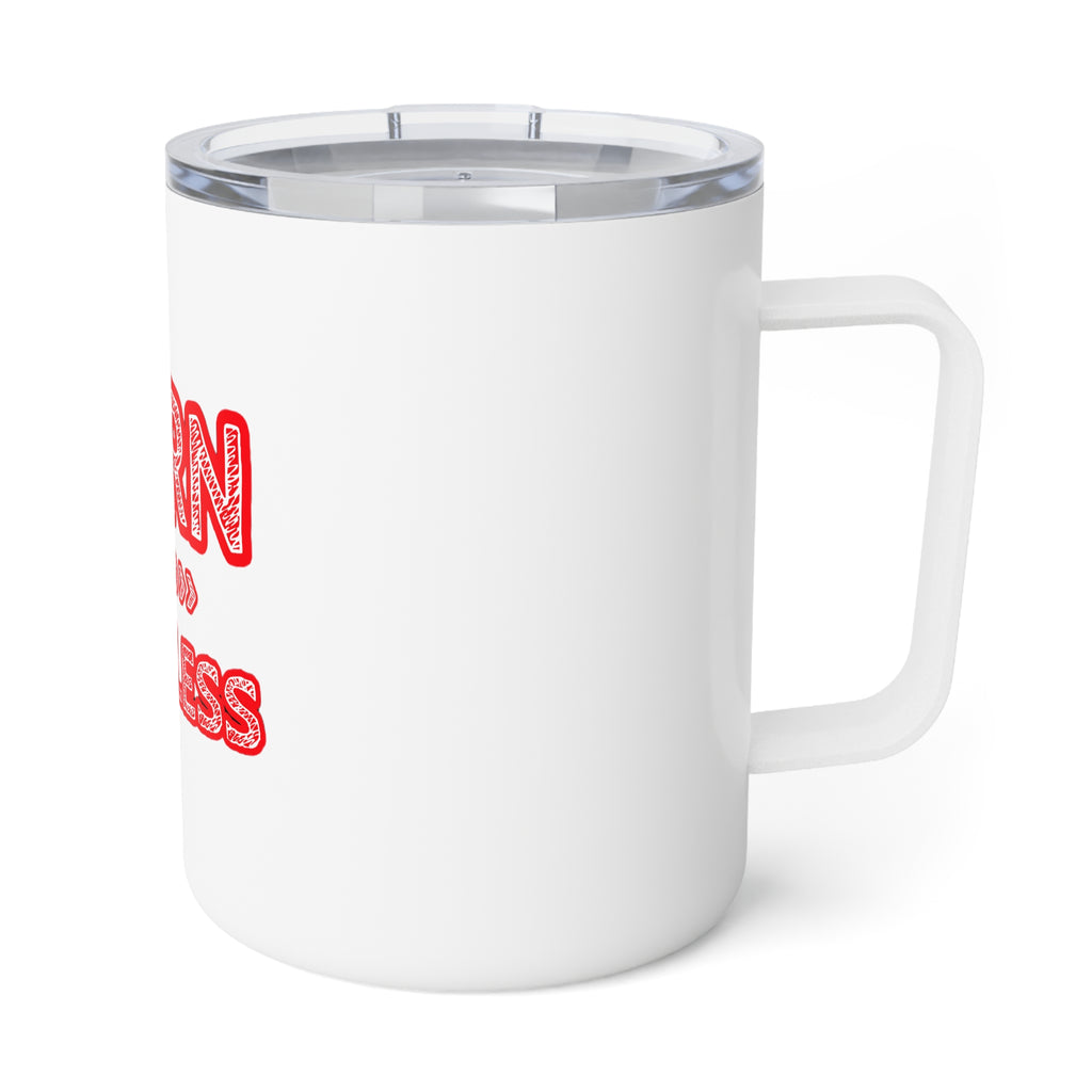 Insulated Mug - "Born Ruthless" Red Typography Travel Coffee Tumbler (10 oz)