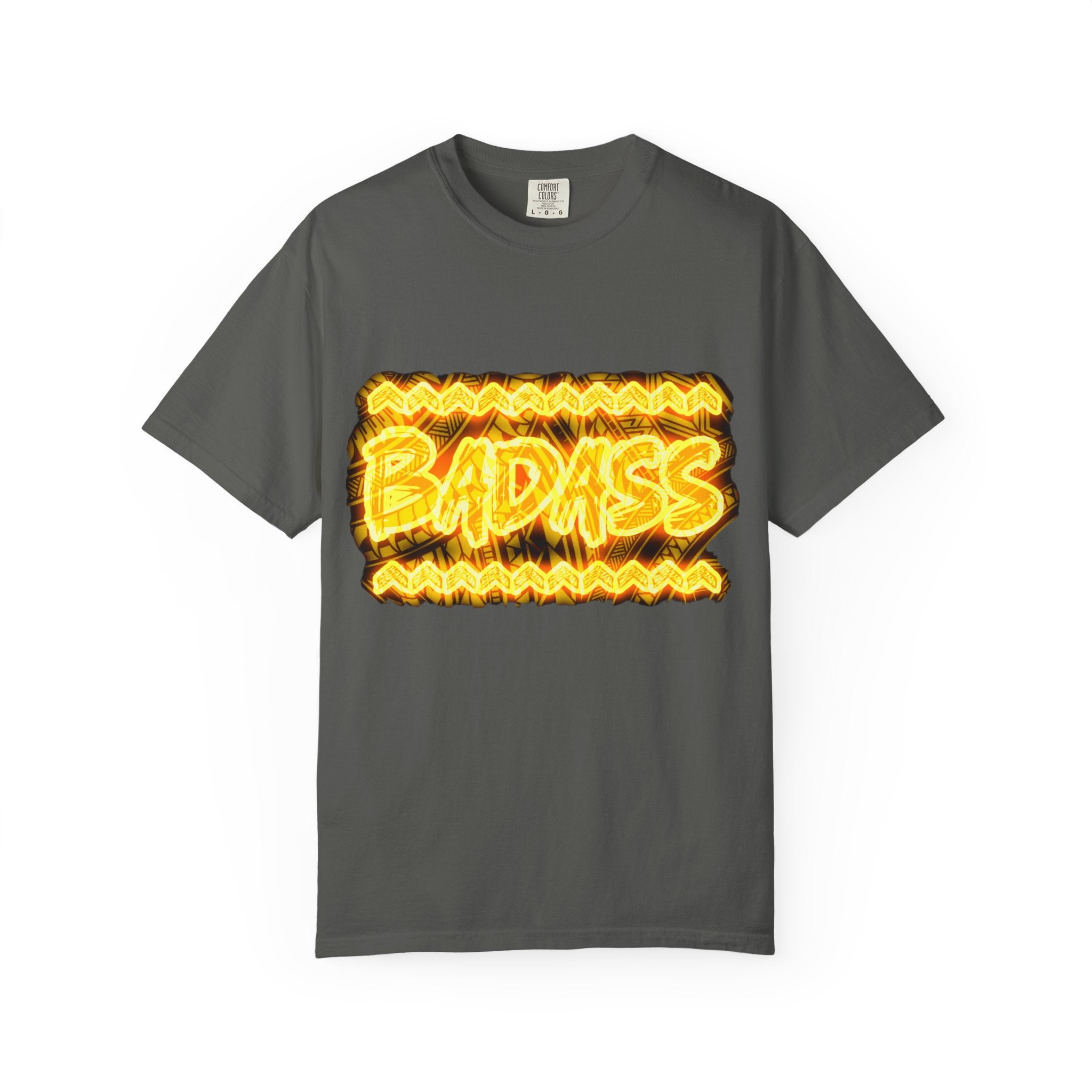 T-Shirt — Bold 'BADASS' Flame Graphic Tee (Back Name Accent)