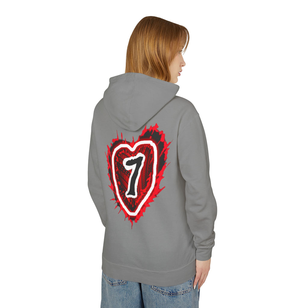 Heart Number 7 Hoodie — Red Grunge Heart Graphic Lightweight Sweatshirt