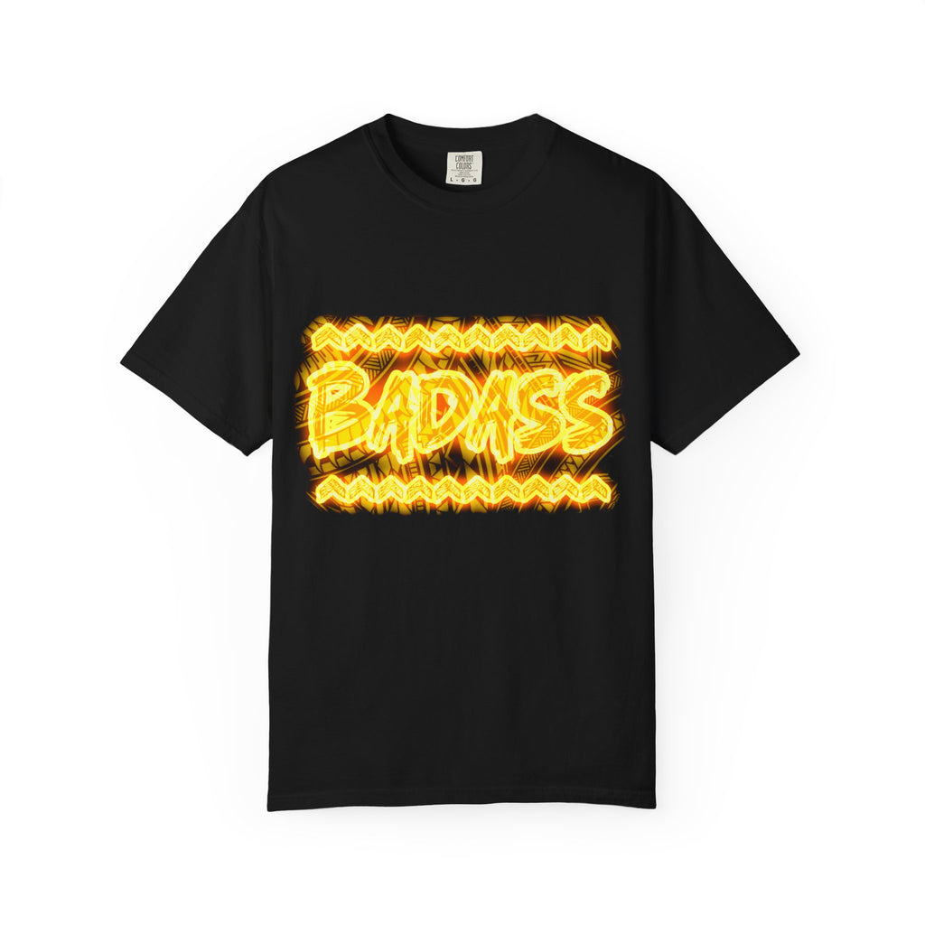T-Shirt — Bold 'BADASS' Flame Graphic Tee (Back Name Accent)