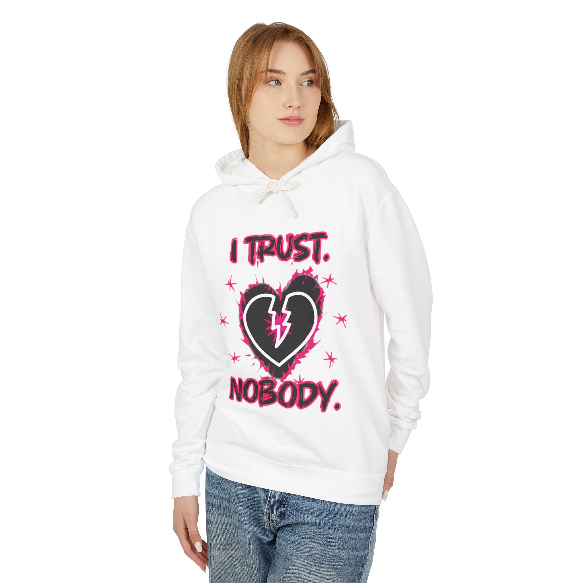 I Trust Nobody Hoodie — Broken Heart Graphic Lightweight Sweatshirt