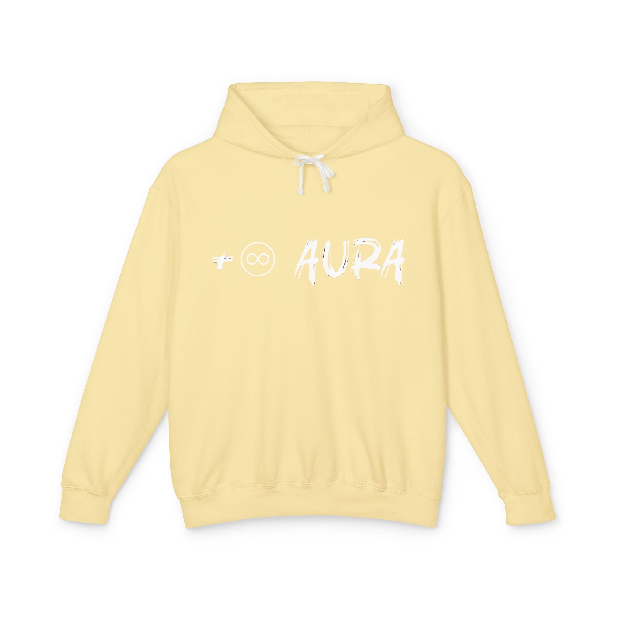 Aura Hoodie — Soft Cream Lightweight Hooded Sweatshirt with Subtle "aura" Script