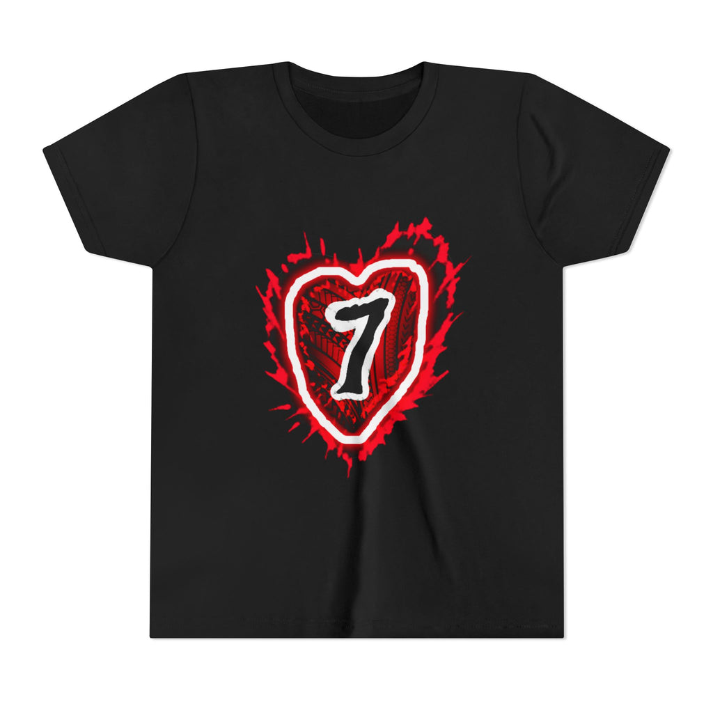 Youth Tee — Red Grunge Heart "7" Graphic