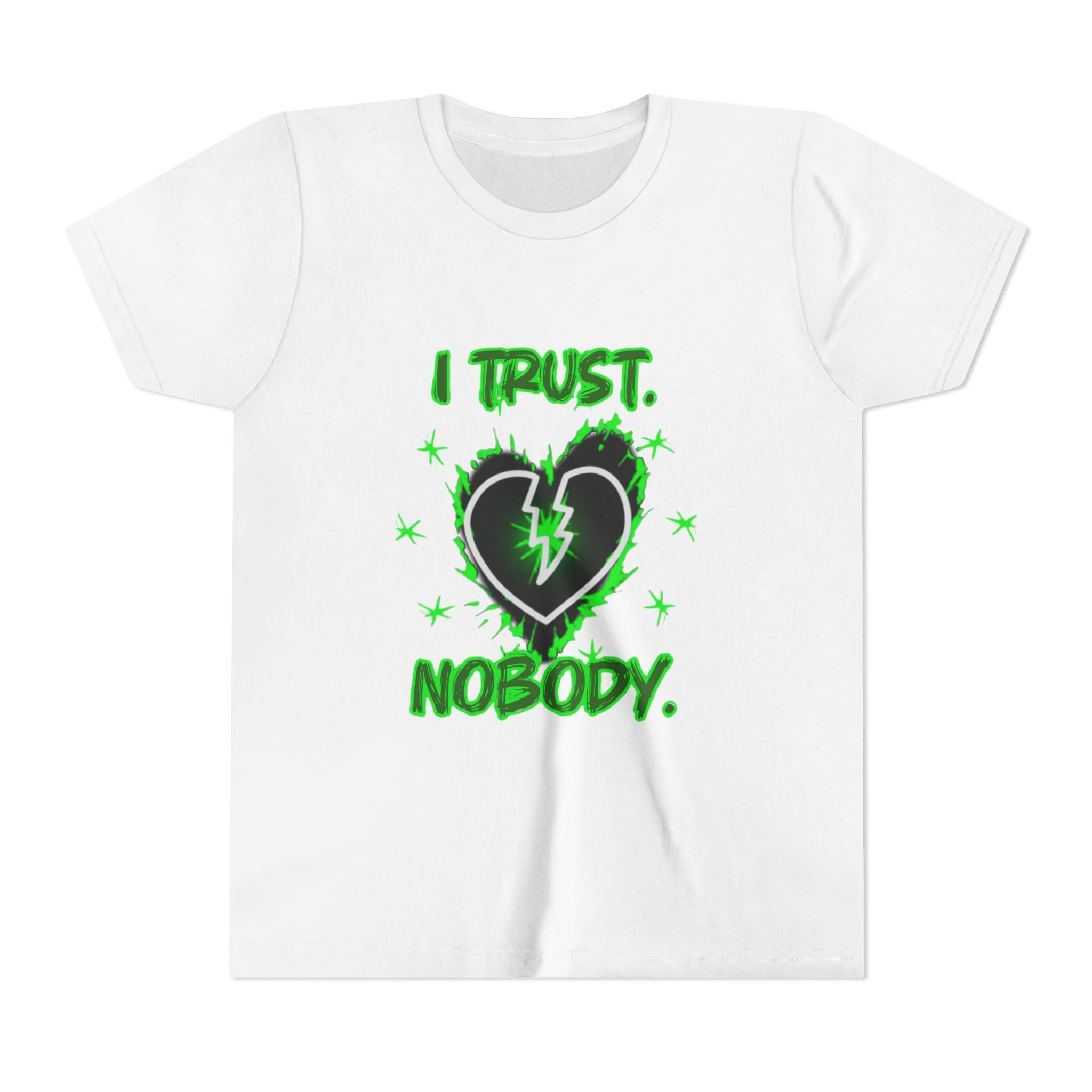 Youth Tee - 'I Trust Nobody' Neon Green Broken Heart Graphic