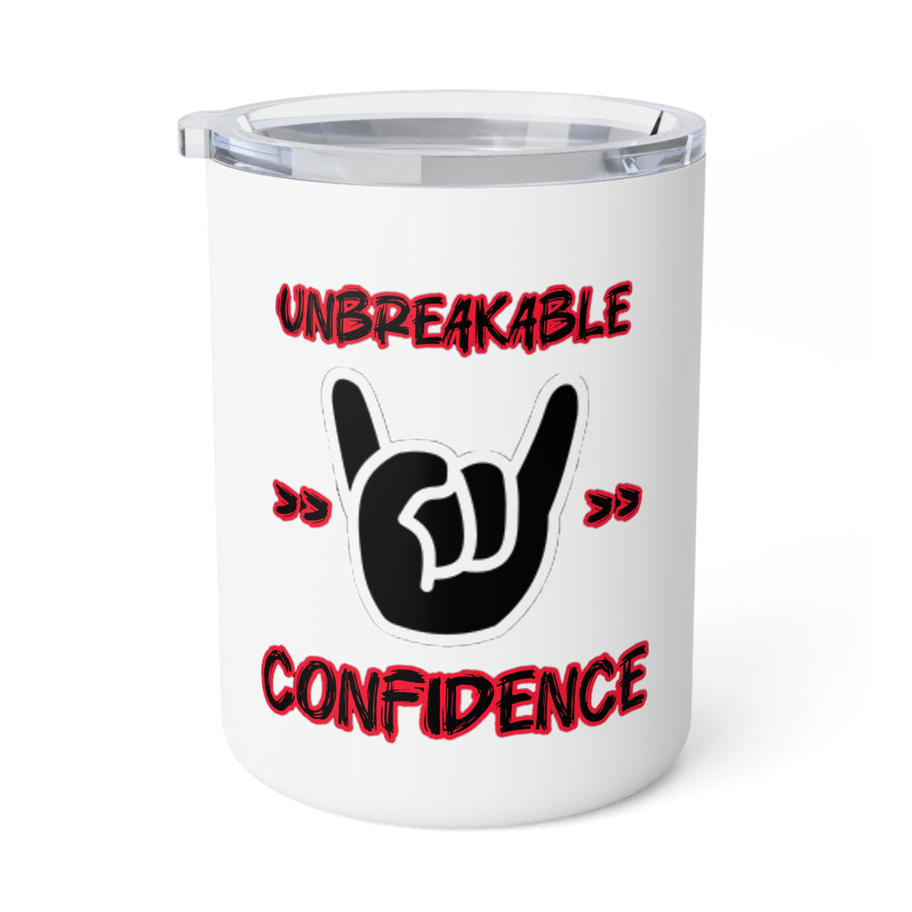 Unbreakable Confidence 10oz Insulated Coffee Mug — Motivational Rock Hand Sign Design
