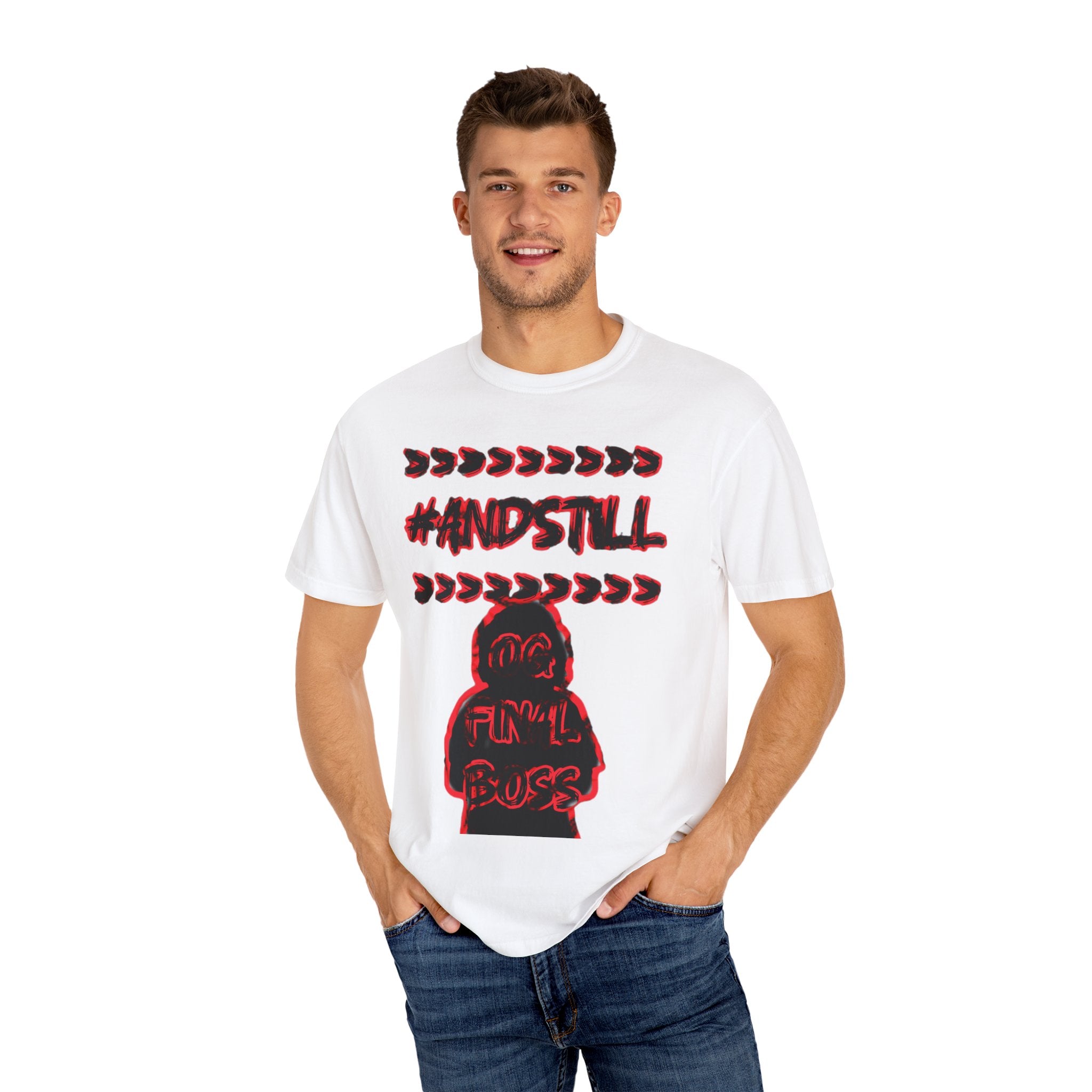 #ANDSTILL Graphic T-Shirt — Retro Glitch Art Tee with Stylized Character