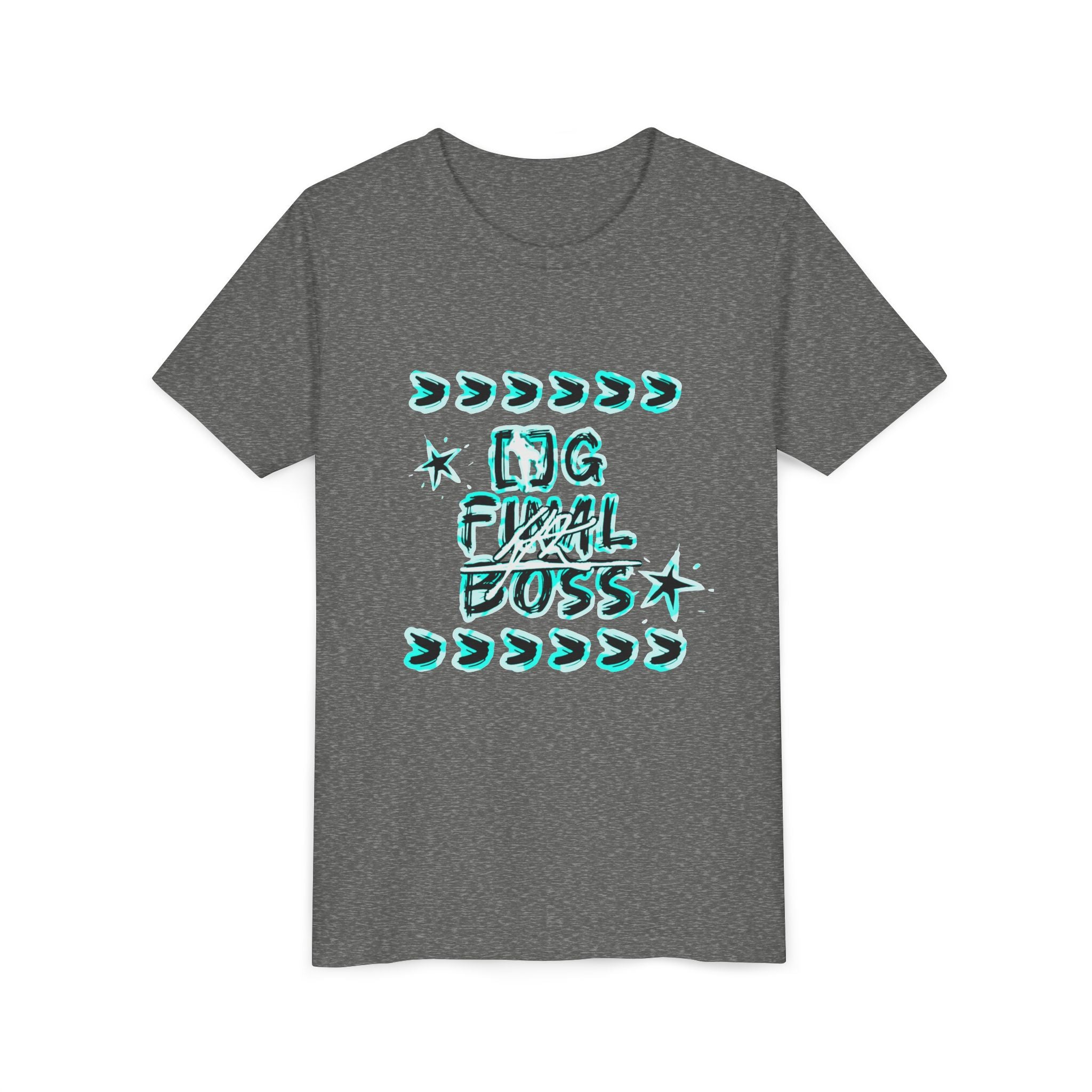 Youth Tee — "OG Final Boss" Graphic Shirt with Cyan Star Nameback