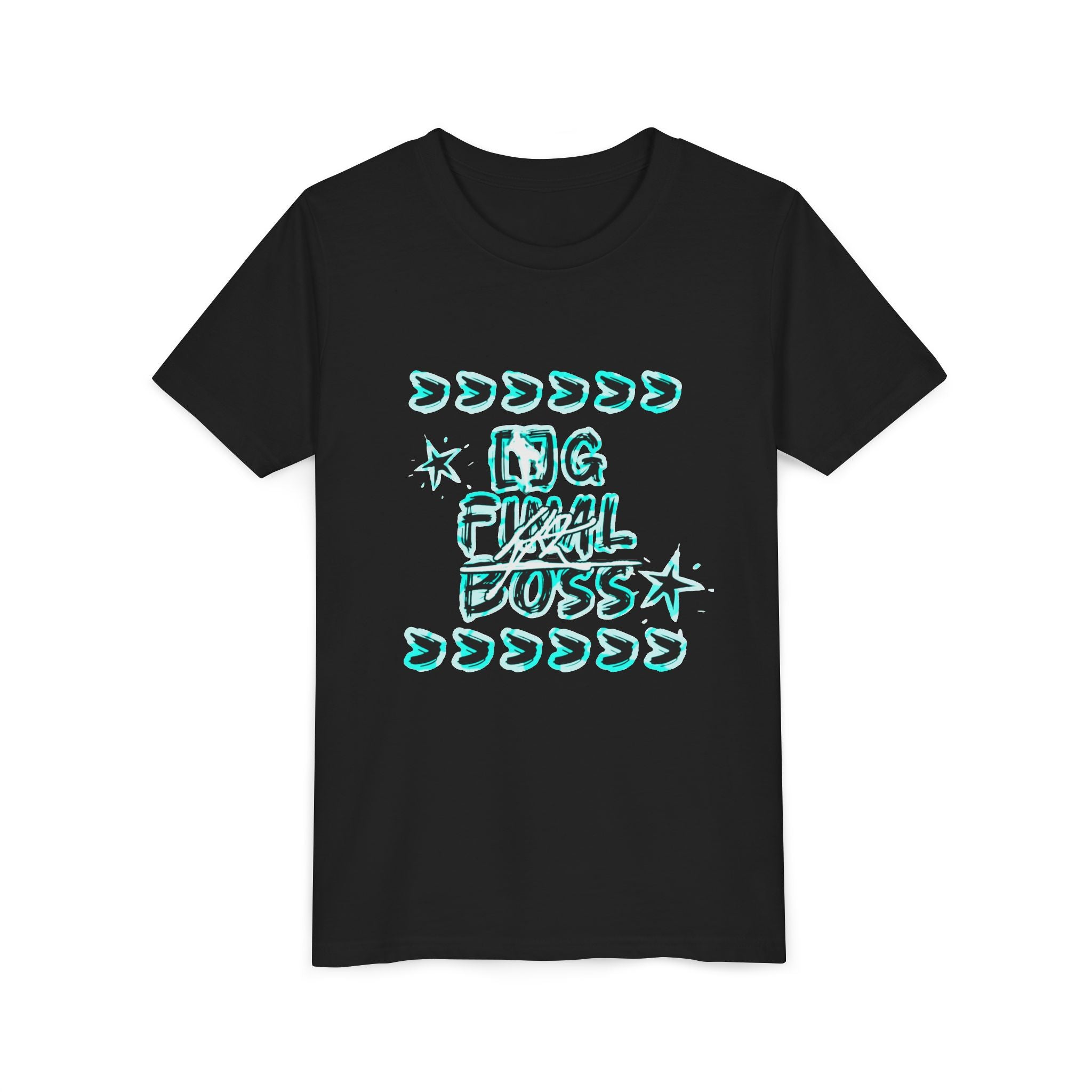 Youth Tee — "OG Final Boss" Graphic Shirt with Cyan Star Nameback