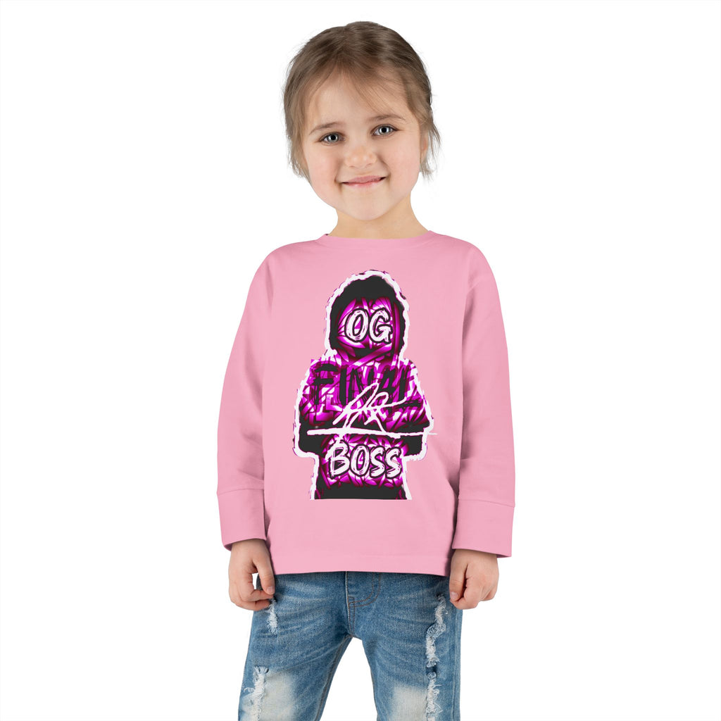 Toddler Tee — 'OG Lil Boss' Neon Graphic Long Sleeve
