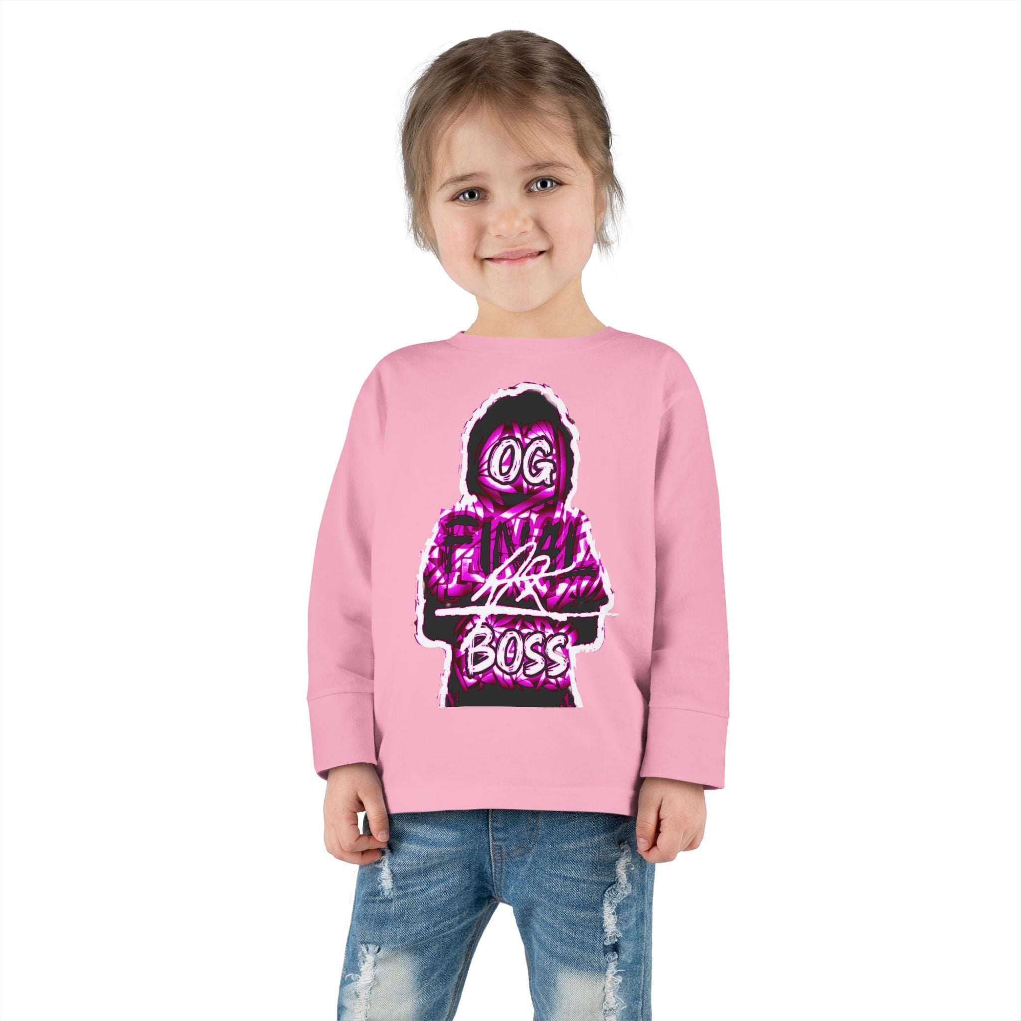 Toddler Tee — 'OG Lil Boss' Neon Graphic Long Sleeve
