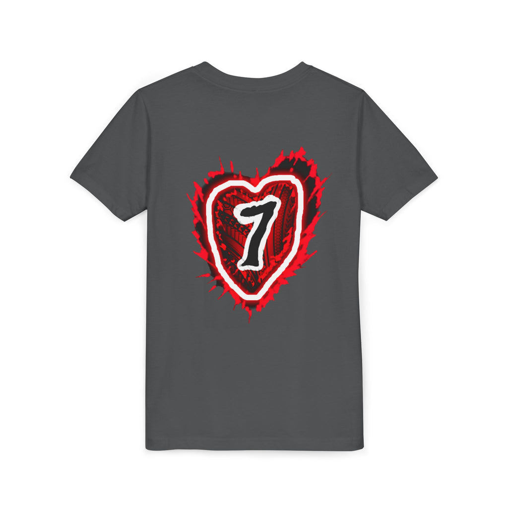 Youth Tee — Red Grunge Heart "7" Graphic