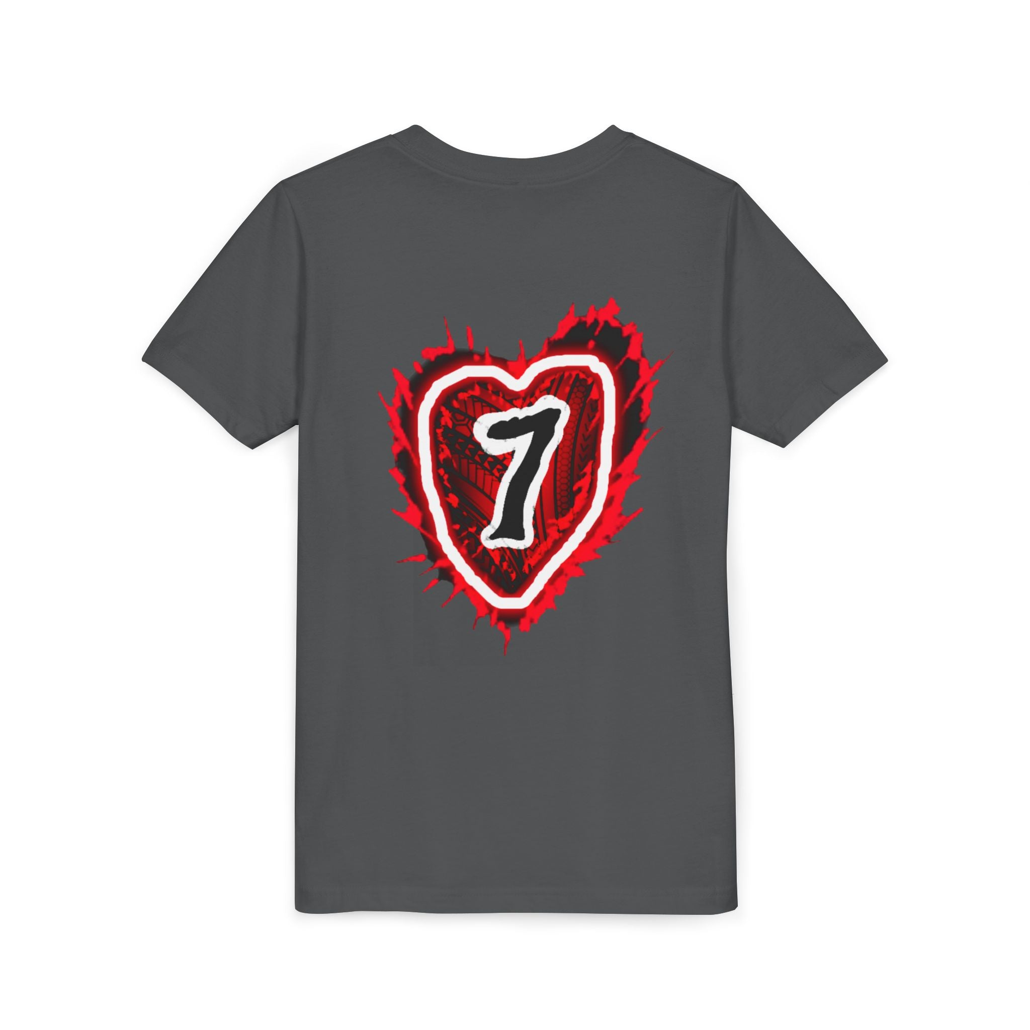 Youth Tee — Red Grunge Heart "7" Graphic