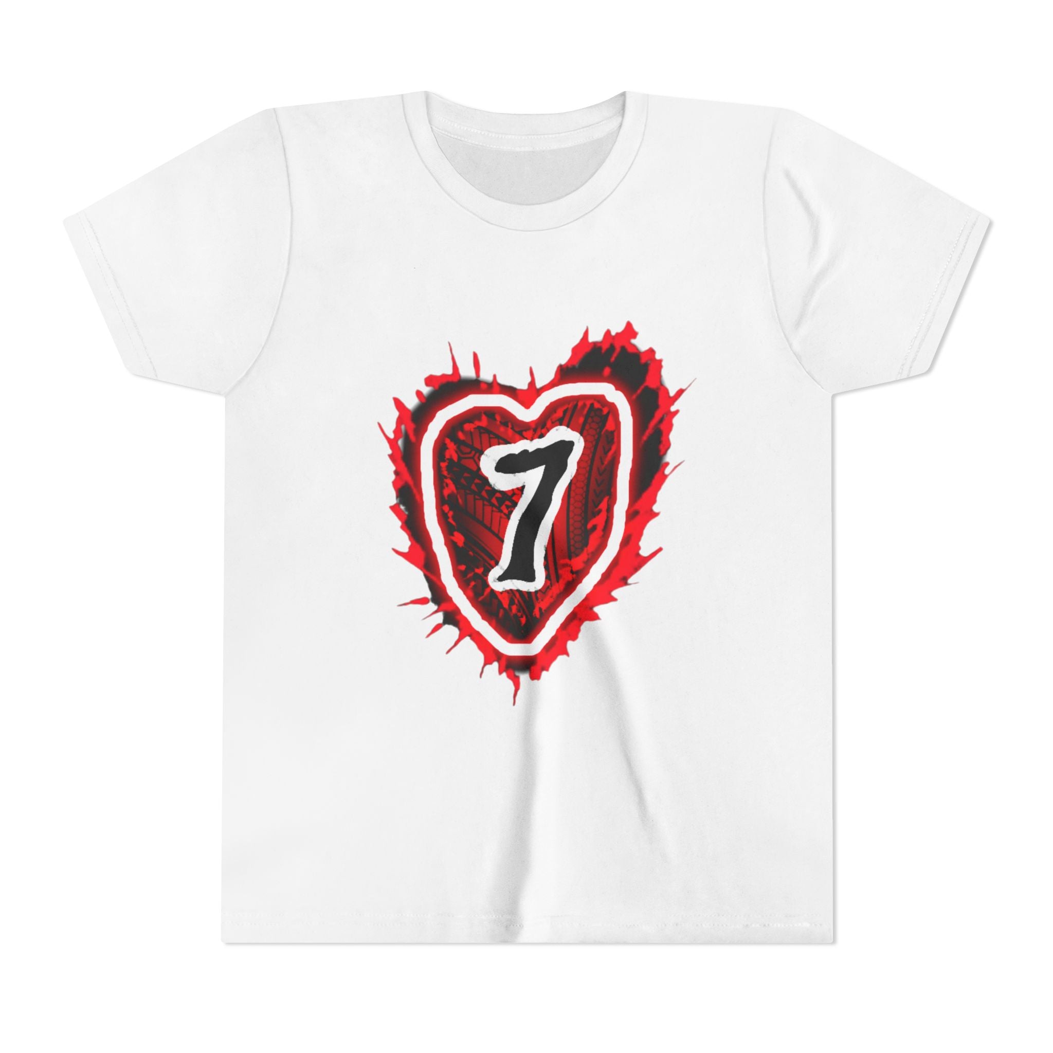 Youth Tee — Red Grunge Heart "7" Graphic