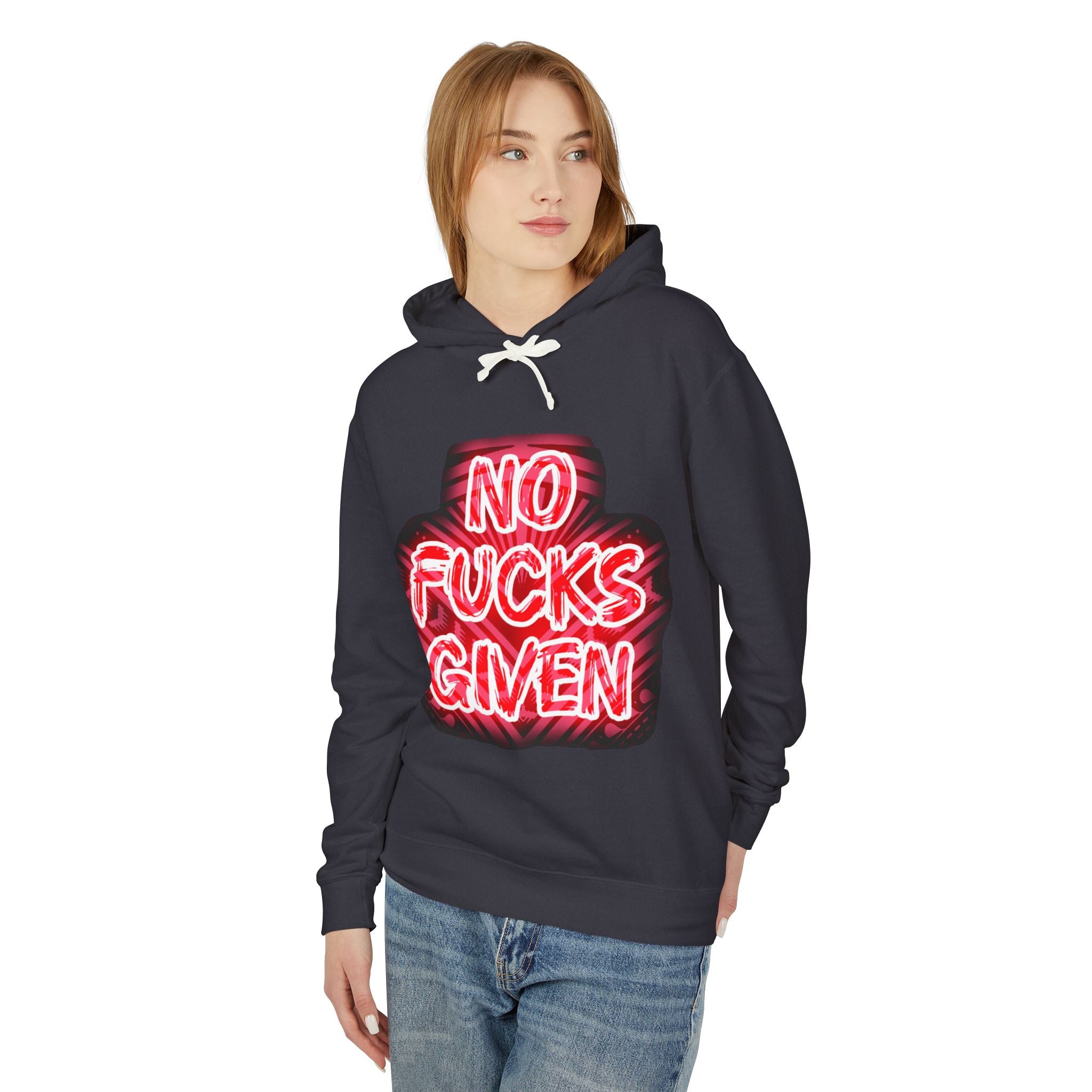No Fucks Given Hoodie - Neon Sign Graphic Lightweight Hooded Sweatshirt