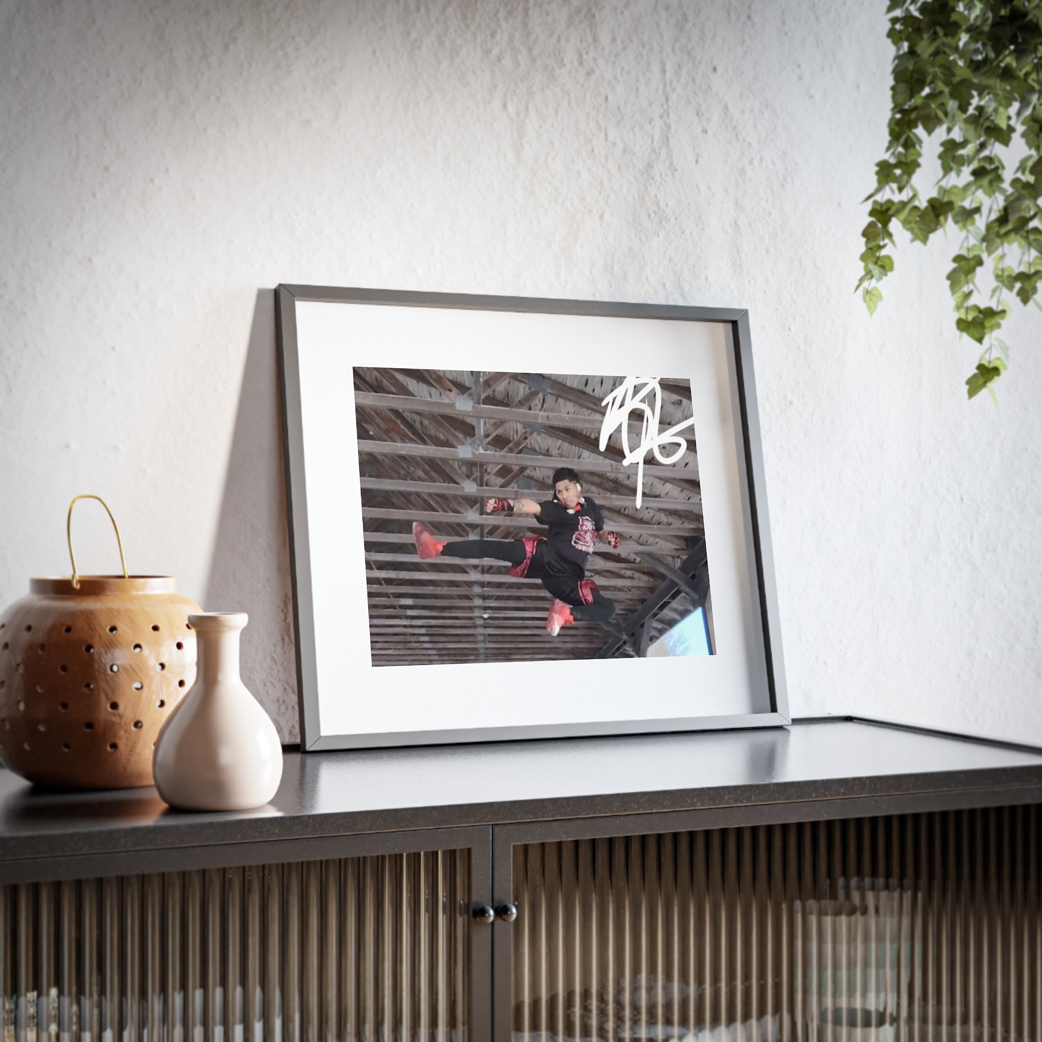 Framed Matte Poster — Urban Action Photo with Signature