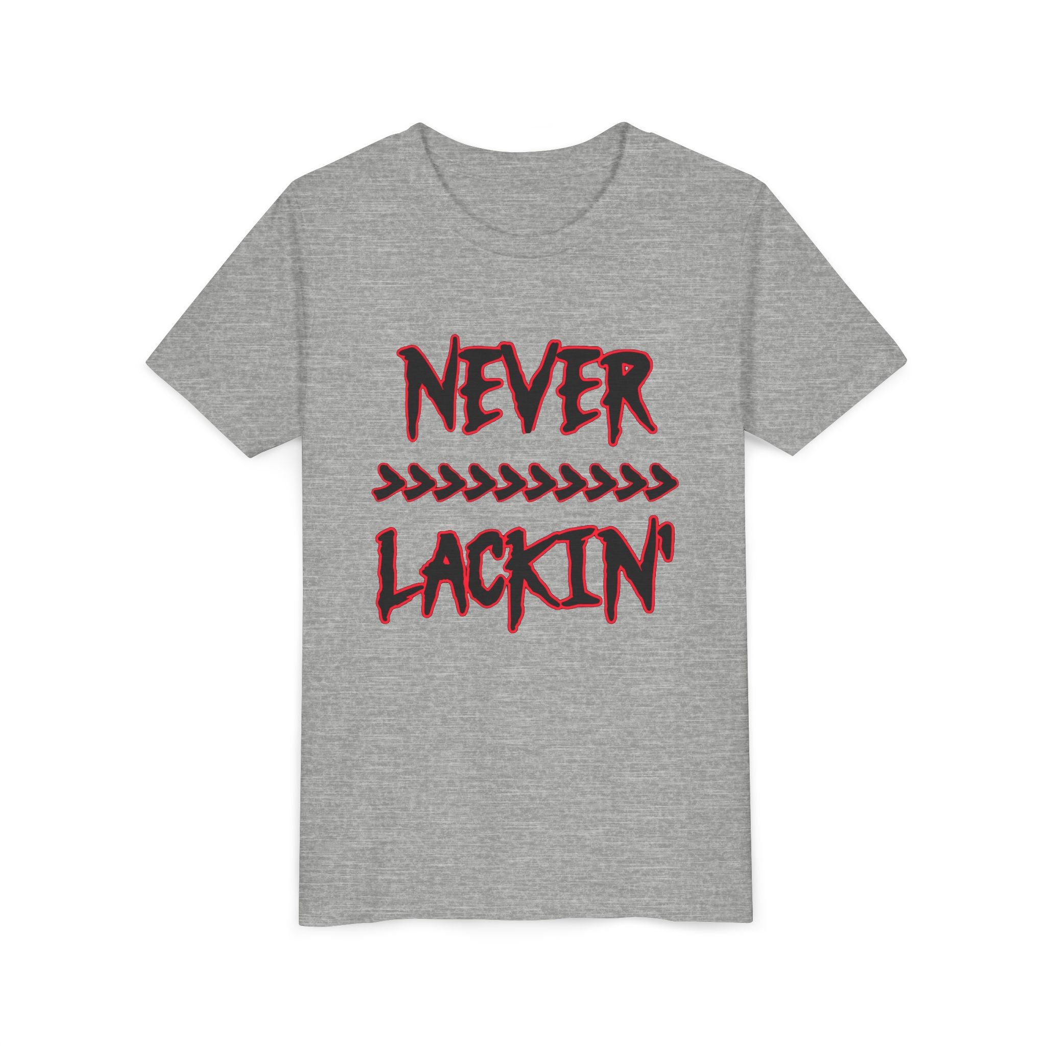 Youth Tee — "Never Lackin'" Graphic Tee (Red Distressed Stars)
