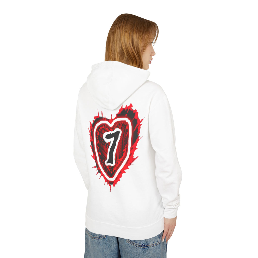 Heart Number 7 Hoodie — Red Grunge Heart Graphic Lightweight Sweatshirt
