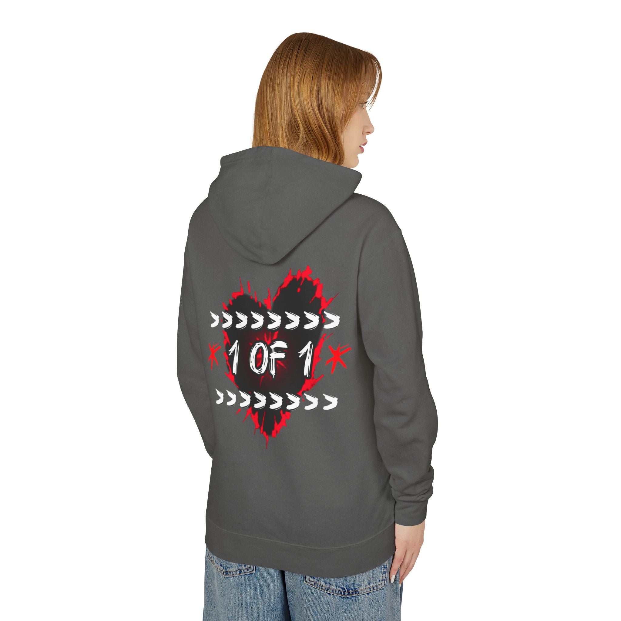 1 of 1 Heart Hoodie — Unique Graphic Lightweight Hooded Sweatshirt
