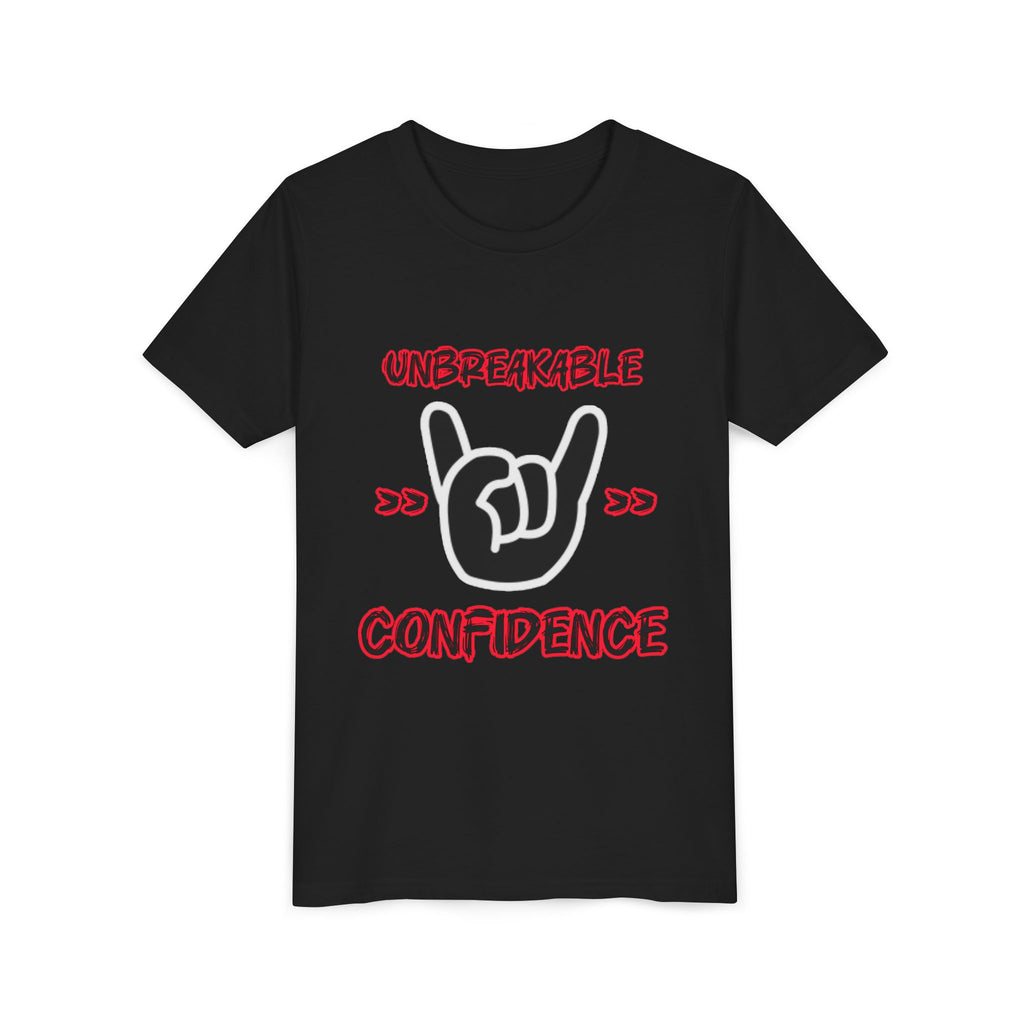 Youth Tee — "Unbreakable Confidence" Graphic Shirt with Hand Sign Design
