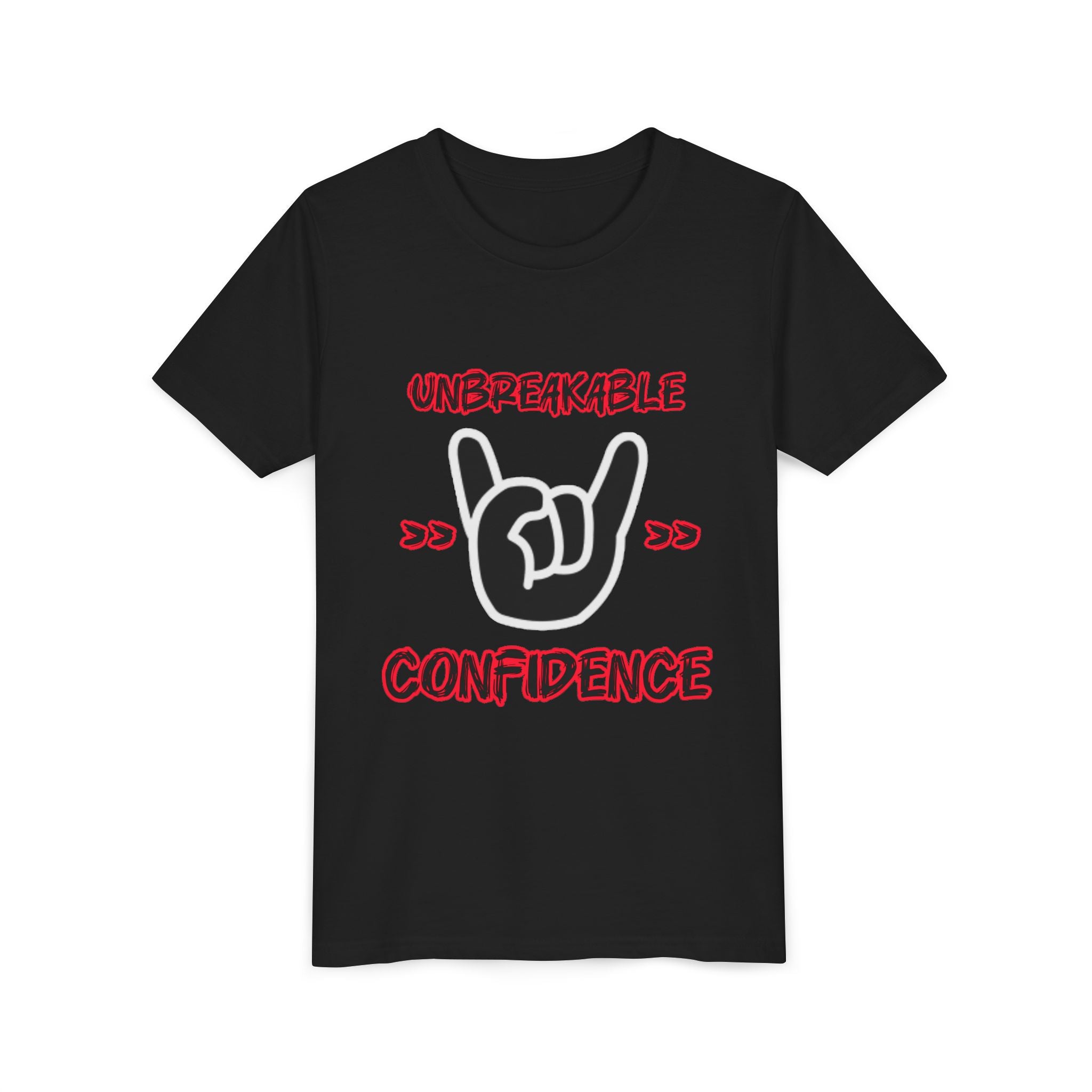 Youth Tee — "Unbreakable Confidence" Graphic Shirt with Hand Sign Design