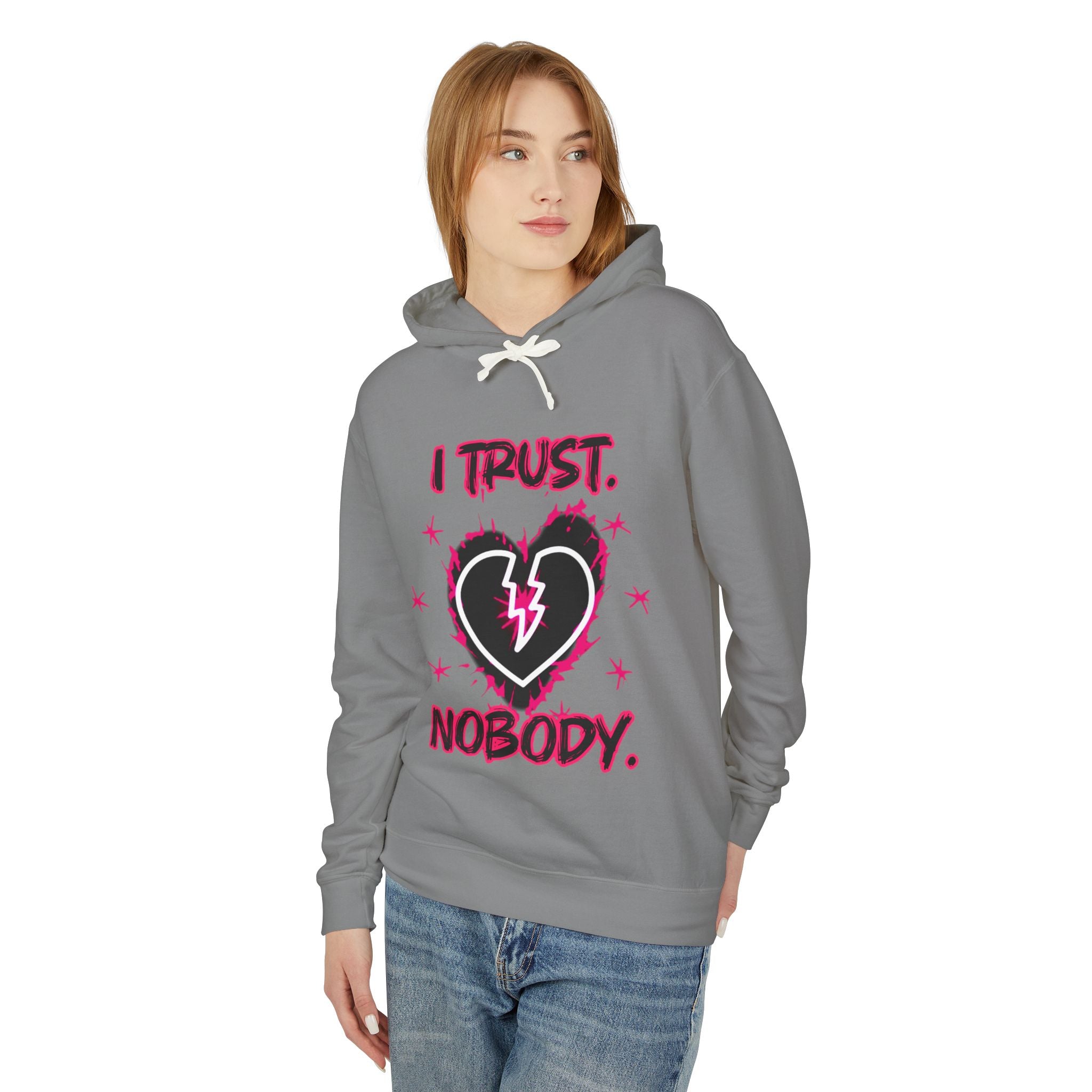 I Trust Nobody Hoodie — Broken Heart Graphic Lightweight Sweatshirt