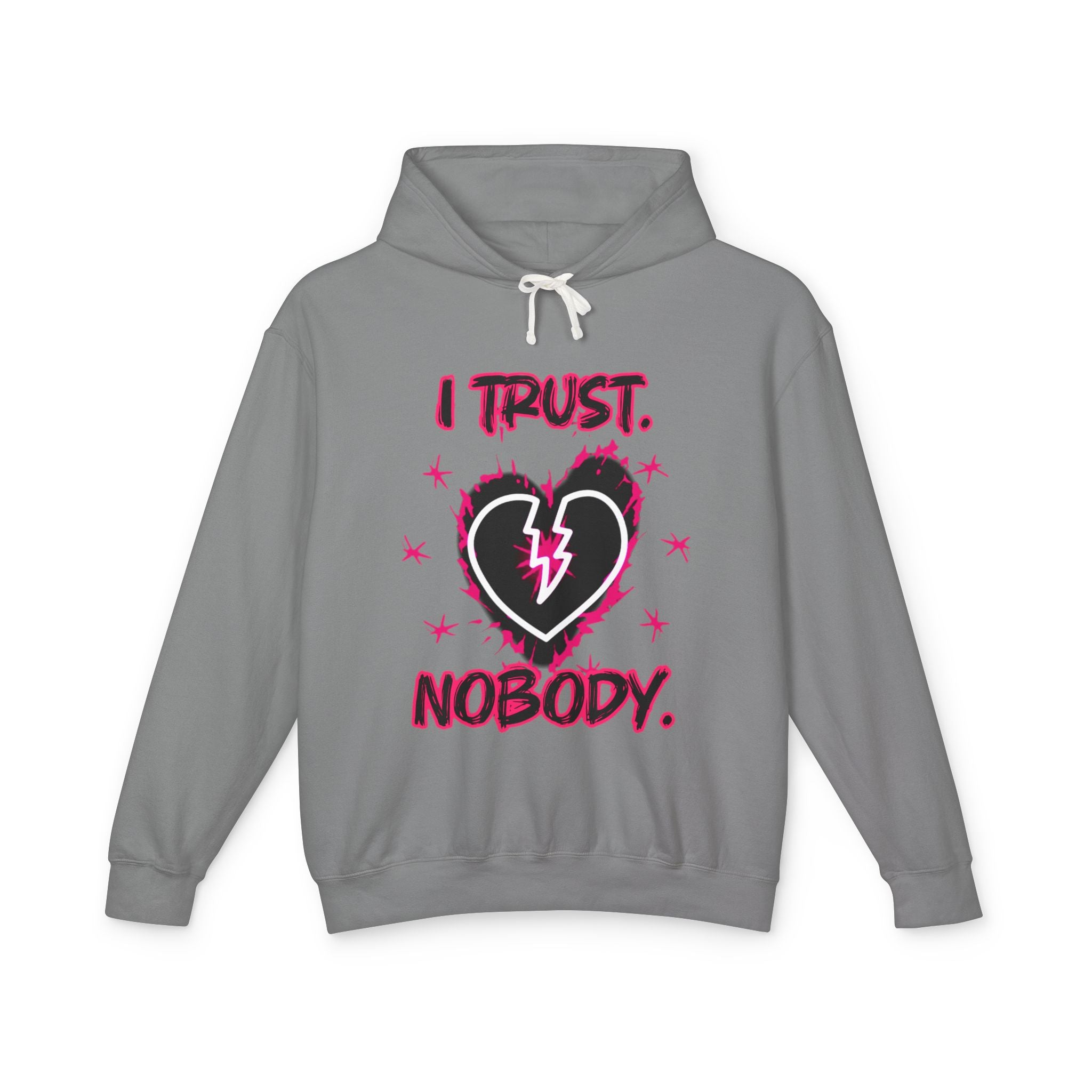 I Trust Nobody Hoodie — Broken Heart Graphic Lightweight Sweatshirt