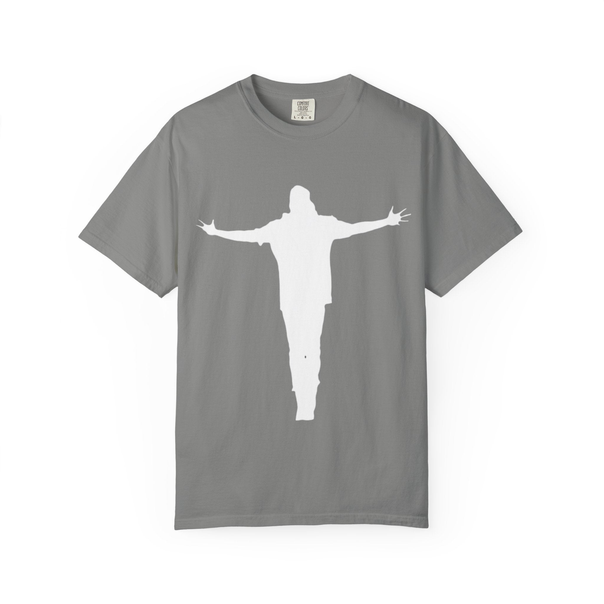Cruciform Silhouette T-Shirt — Minimalist Jesus Outline Graphic Tee