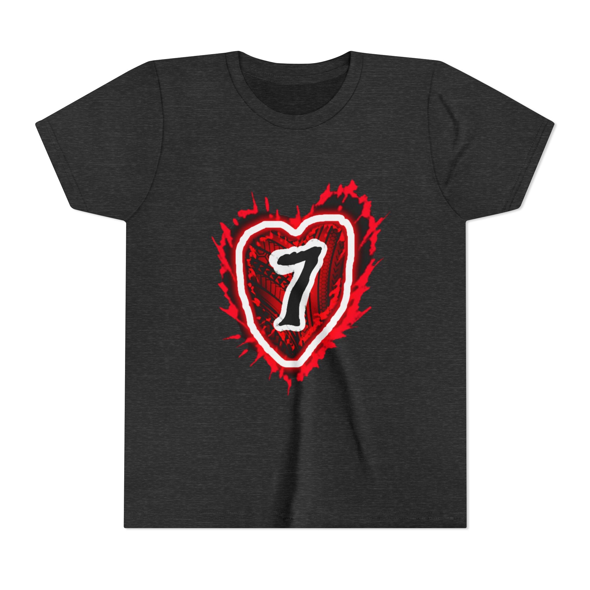 Youth Tee — Red Grunge Heart "7" Graphic
