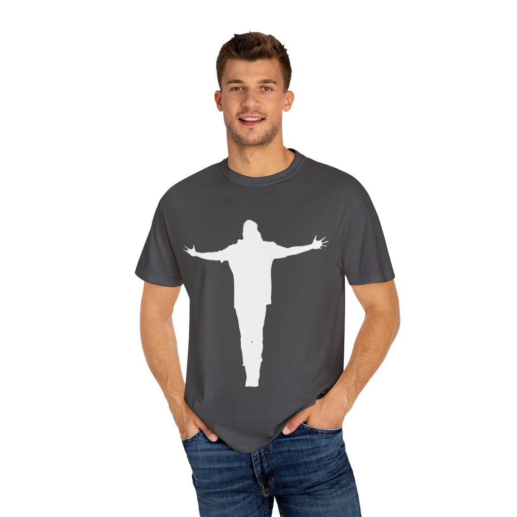 Cruciform Silhouette T-Shirt — Minimalist Jesus Outline Graphic Tee
