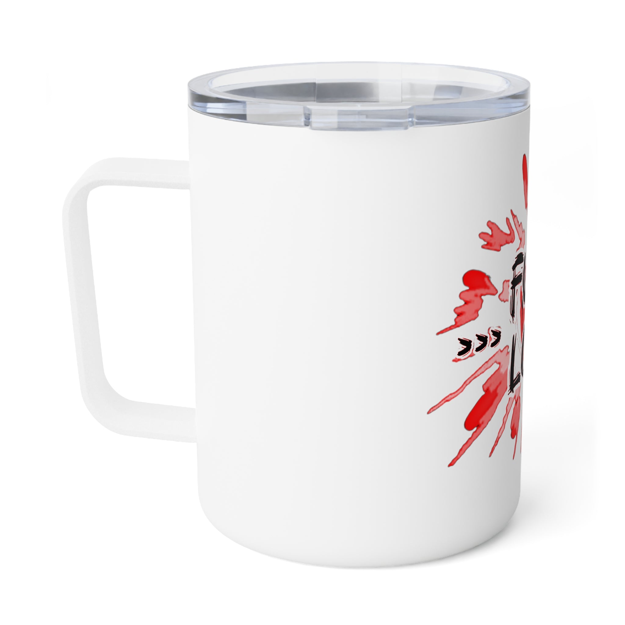 10oz Insulated Mug — “Fuck Love” Bold Red Splash Travel Coffee Tumbler