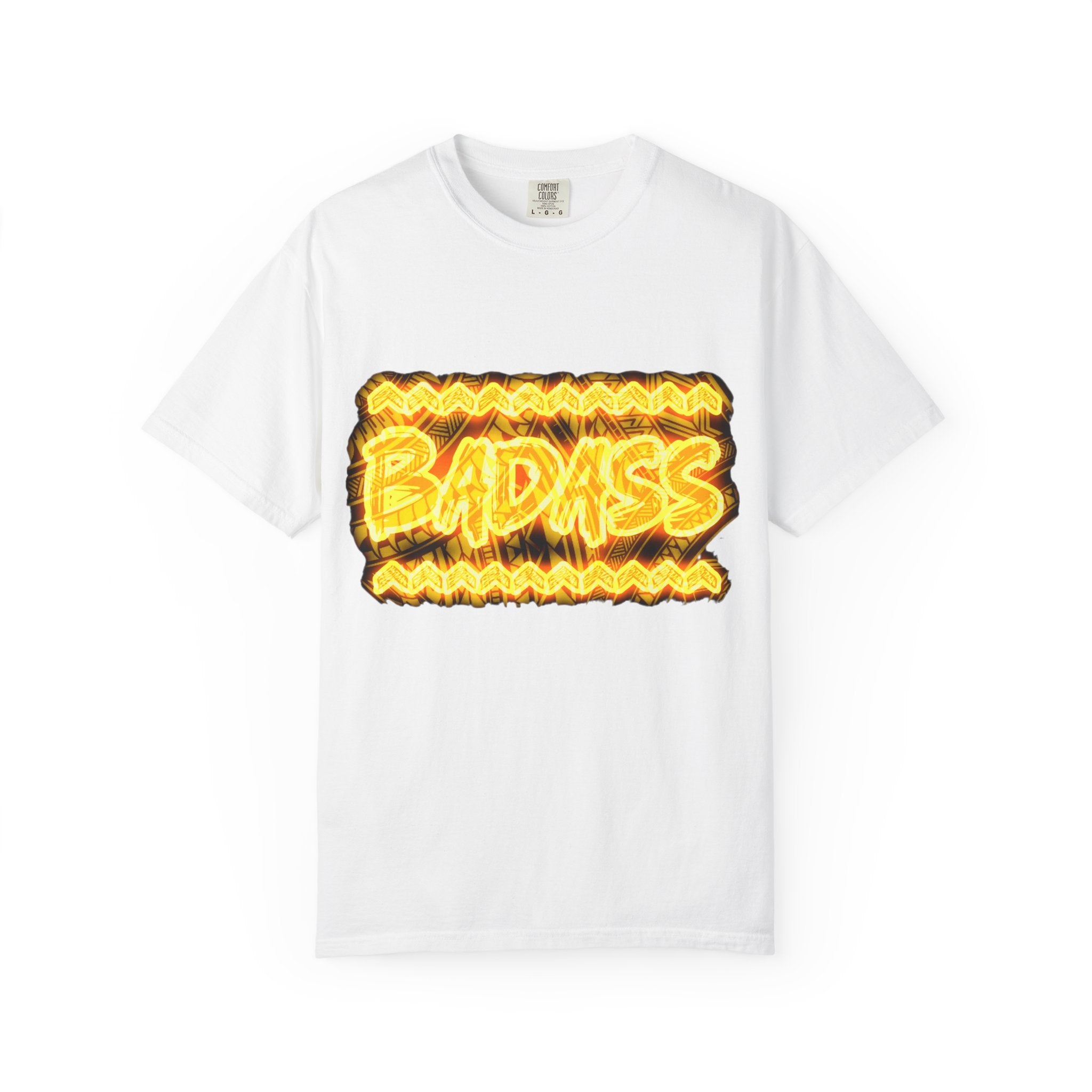T-Shirt — Bold 'BADASS' Flame Graphic Tee (Back Name Accent)