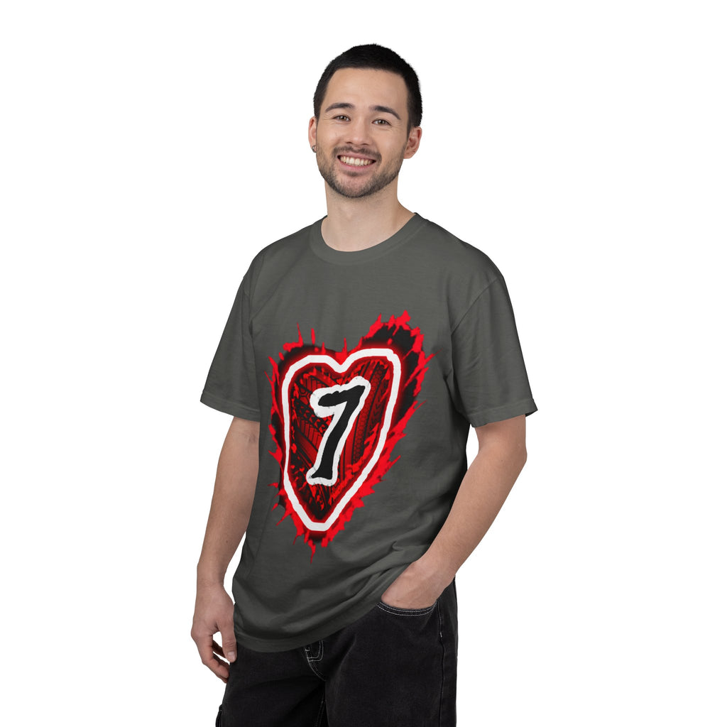 Heart Number 7 T-Shirt — Red Grunge Heart Graphic Tee