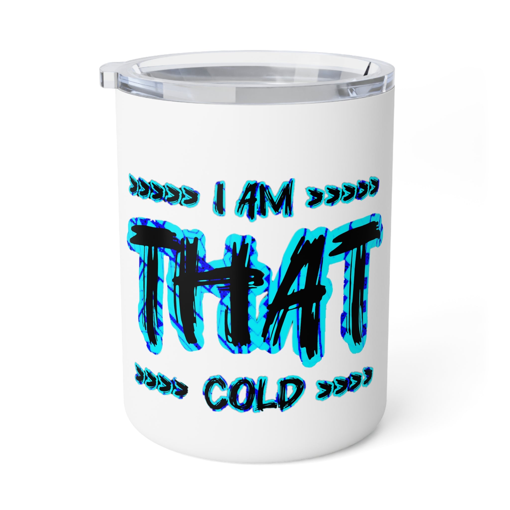Insulated Coffee Mug — "I AM THAT COLD" Blue Graphic Travel Mug, 10oz