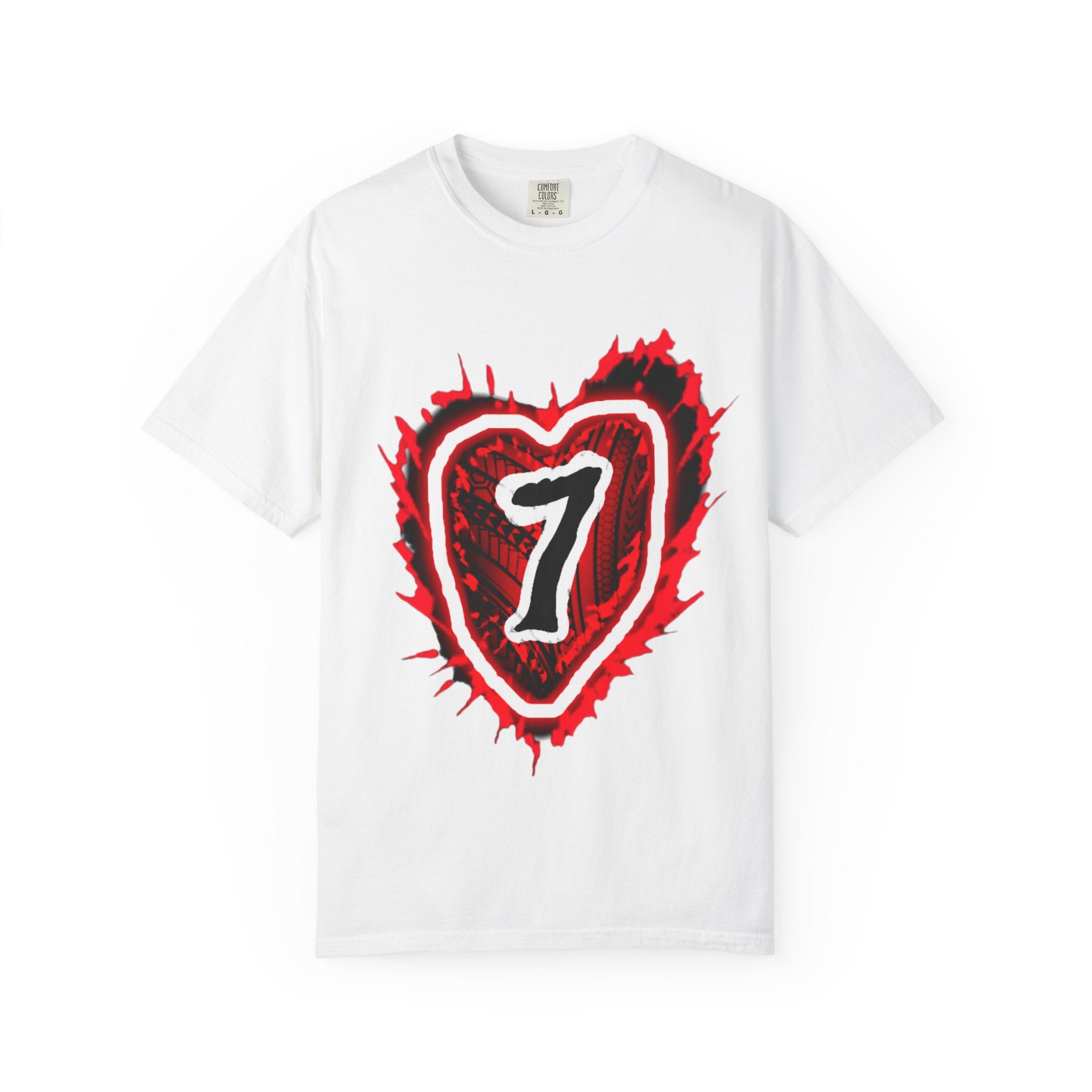 Heart Number 7 T-Shirt — Red Grunge Heart Graphic Tee