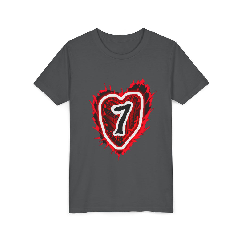Youth Tee — Red Grunge Heart "7" Graphic