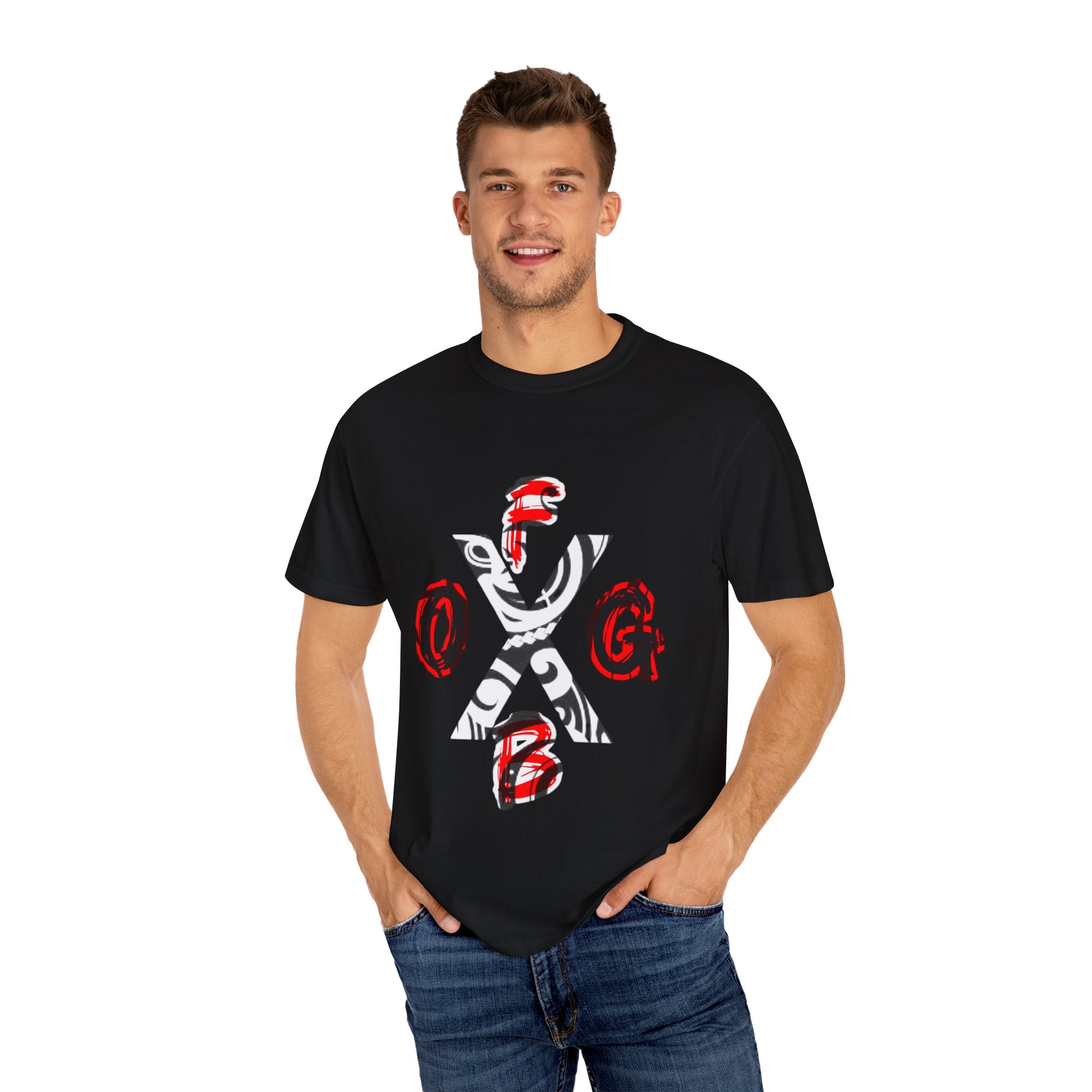OGFB Abstract Graphic T-Shirt — Red & Black Tribal Lettering