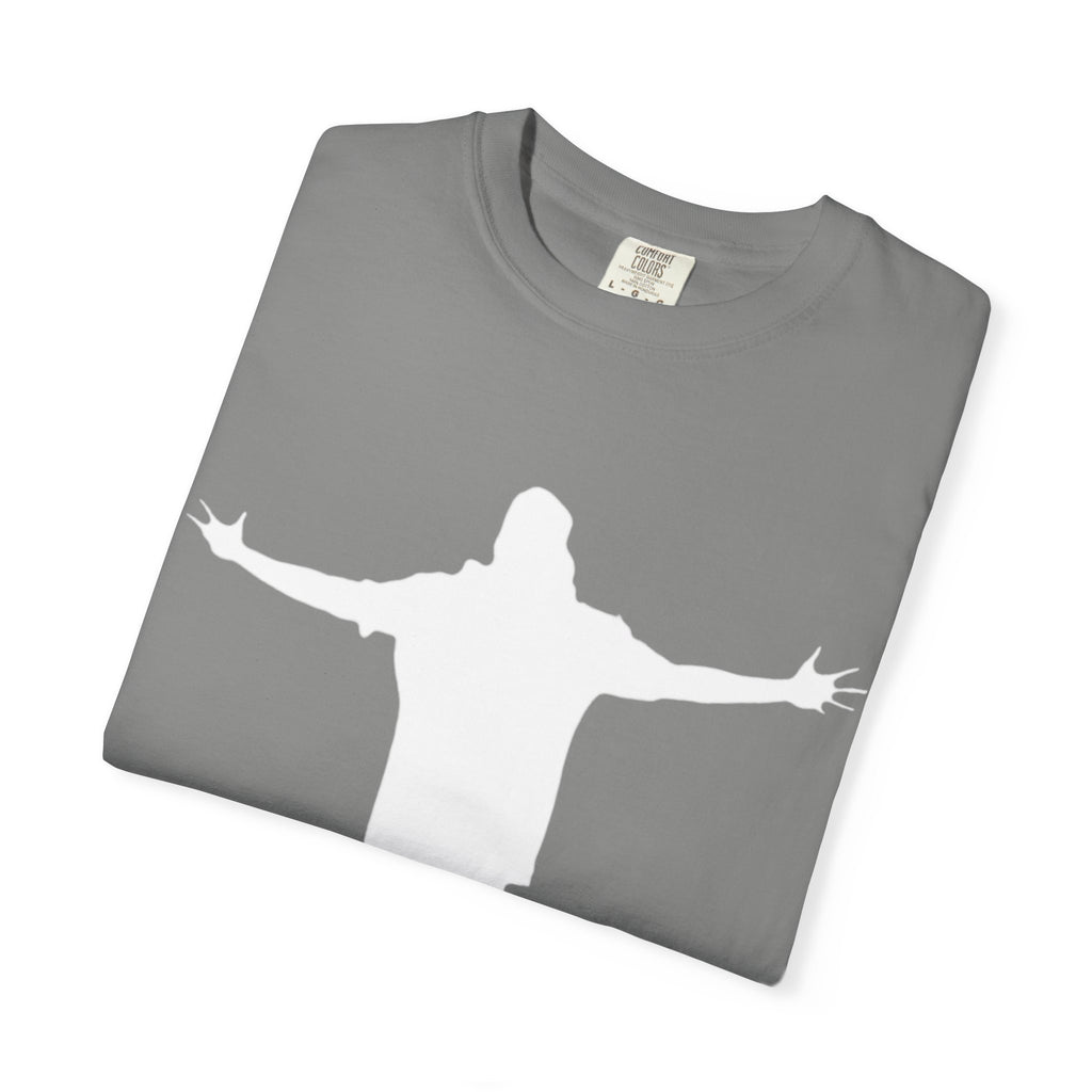Cruciform Silhouette T-Shirt — Minimalist Jesus Outline Graphic Tee