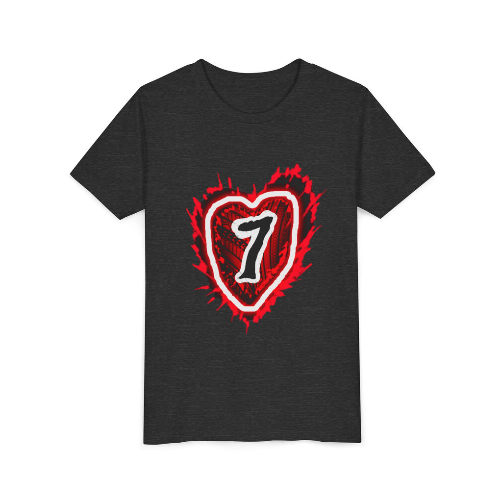 Youth Tee — Red Grunge Heart "7" Graphic